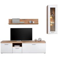 Wohnkombination 3-Tlg. Auris, Weiß/Eiche Dekor - Eichefarben/Weiß, MODERN, Glas/Holzwerkstoff (230,3/204,2/49,6cm) - Luca Bessoni