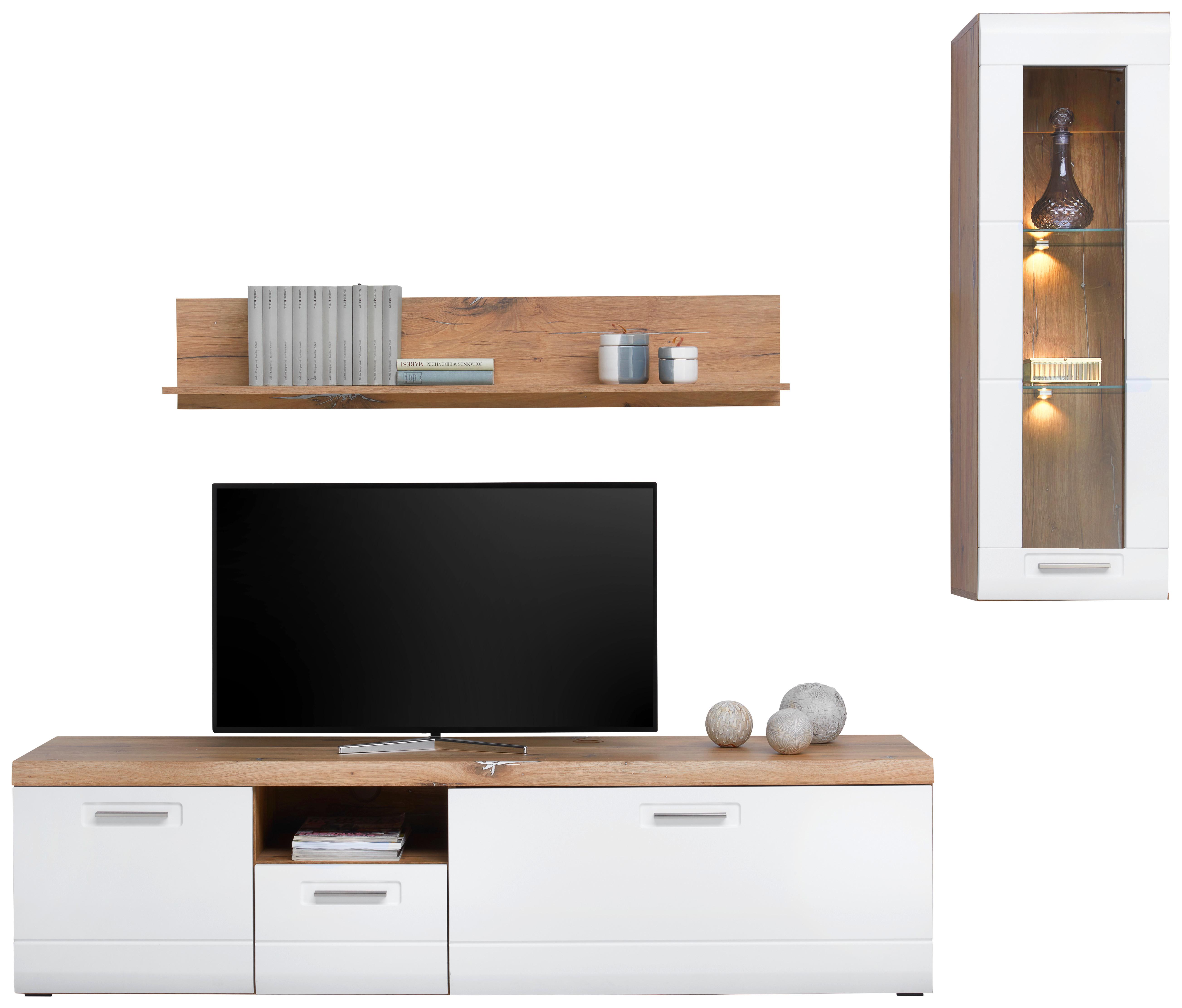 Wohnkombination 3--Teilig. Auris, Weiß/Eiche Dekor