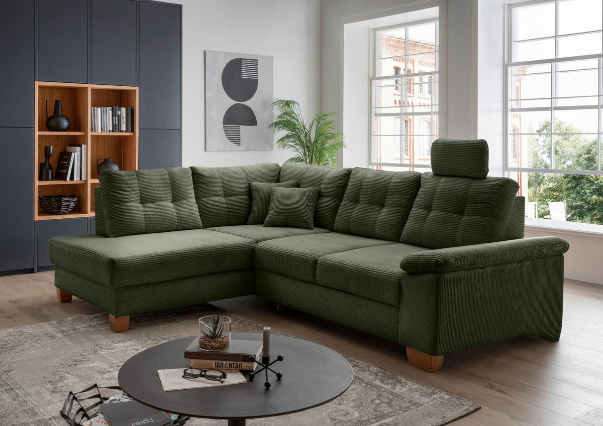 Ecksofa Brizzini Dunkelgrün S: 206x274 Cm - Dunkelgrün/Naturfarben, MODERN, Textil (206/274cm) - Livetastic