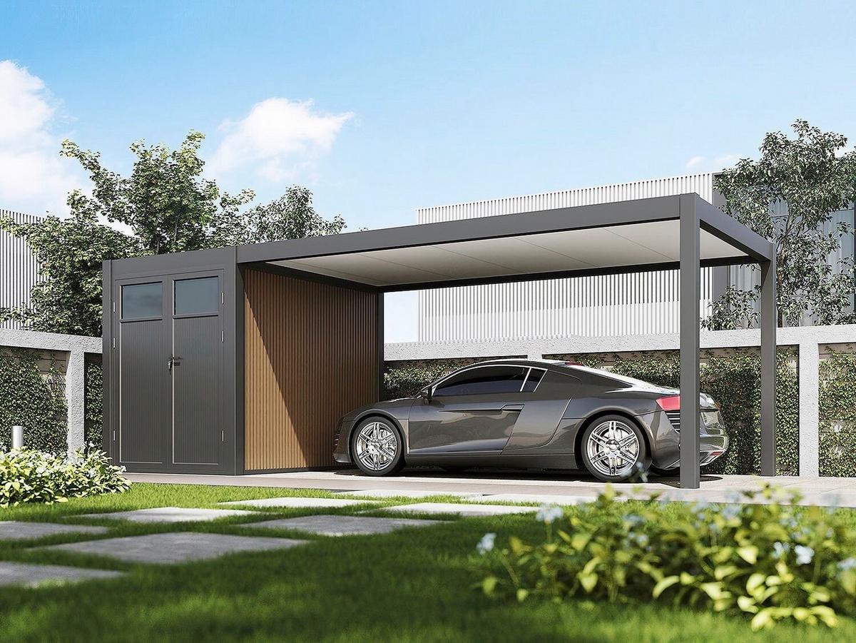 Carport- PergoLine 300x720 cm wetterbeständig, graphitfarben - Graphitfarben, Basics, Metall (300/255/720cm) - Gardenson