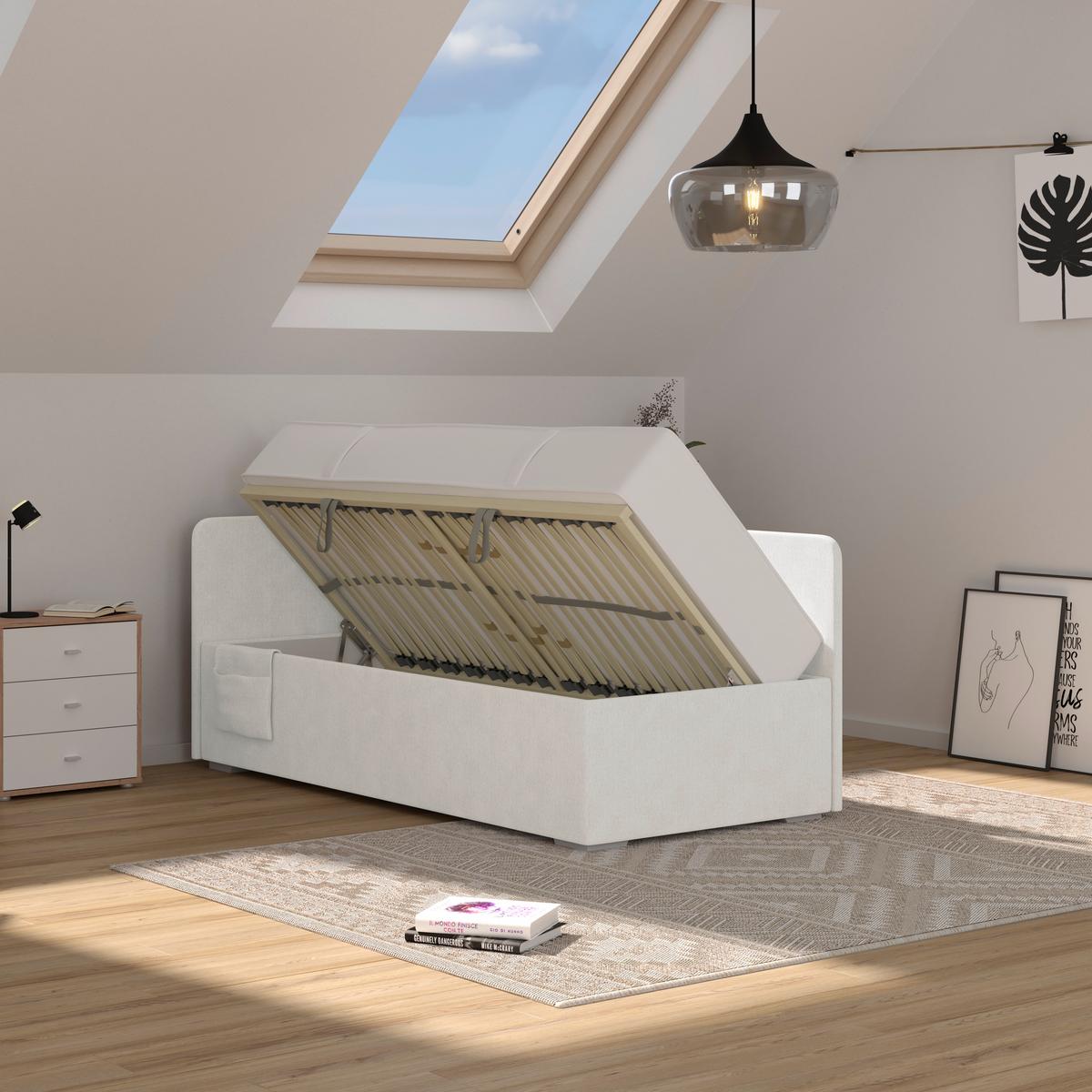 Kárpitozott Ágy Remi 90/200cm - ezüstszínű/fehér, Modern, textil/fa (90/200cm)