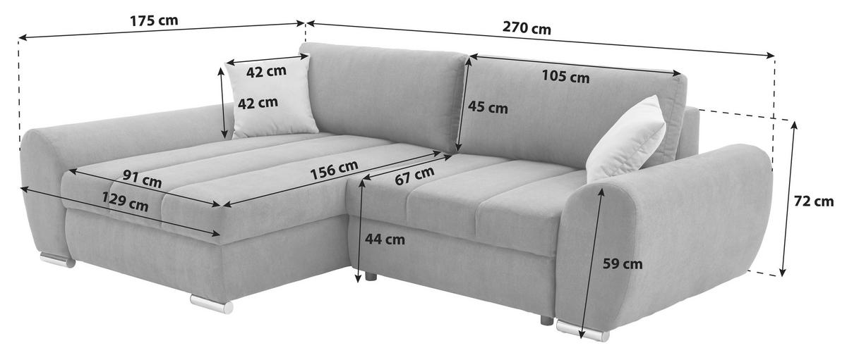 Ecksofa Mit Bettkasten Glasgow Dunkelgrau 175x270 Cm - Hellbraun/Chromfarben, KONVENTIONELL, Textil (175/270cm) - MID.YOU