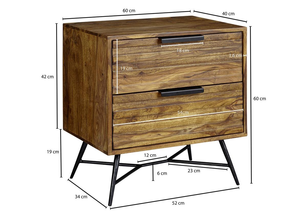 Nachtkästchen Sheesham Massiv H: 60 Cm Nishan - Sheeshamfarben/Schwarz, Design, Holz (60/60/40cm) - MID.YOU