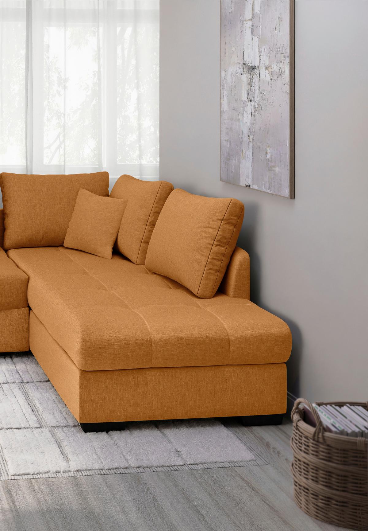 Eckschlafsofa Alvito Goldfarben S: 298x202cm - Goldfarben/Schwarz, MODERN, Textil (298/202cm) - MID.YOU