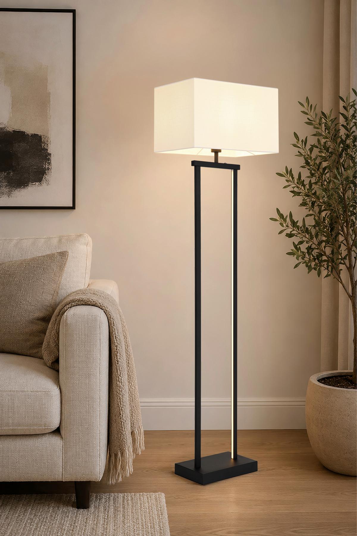 LED-STEHLEUCHTE Schwarz, ca. 40x27x153 cm - Schwarz/Weiß, Design, Kunststoff/Textil (40/27/153cm) - Globo