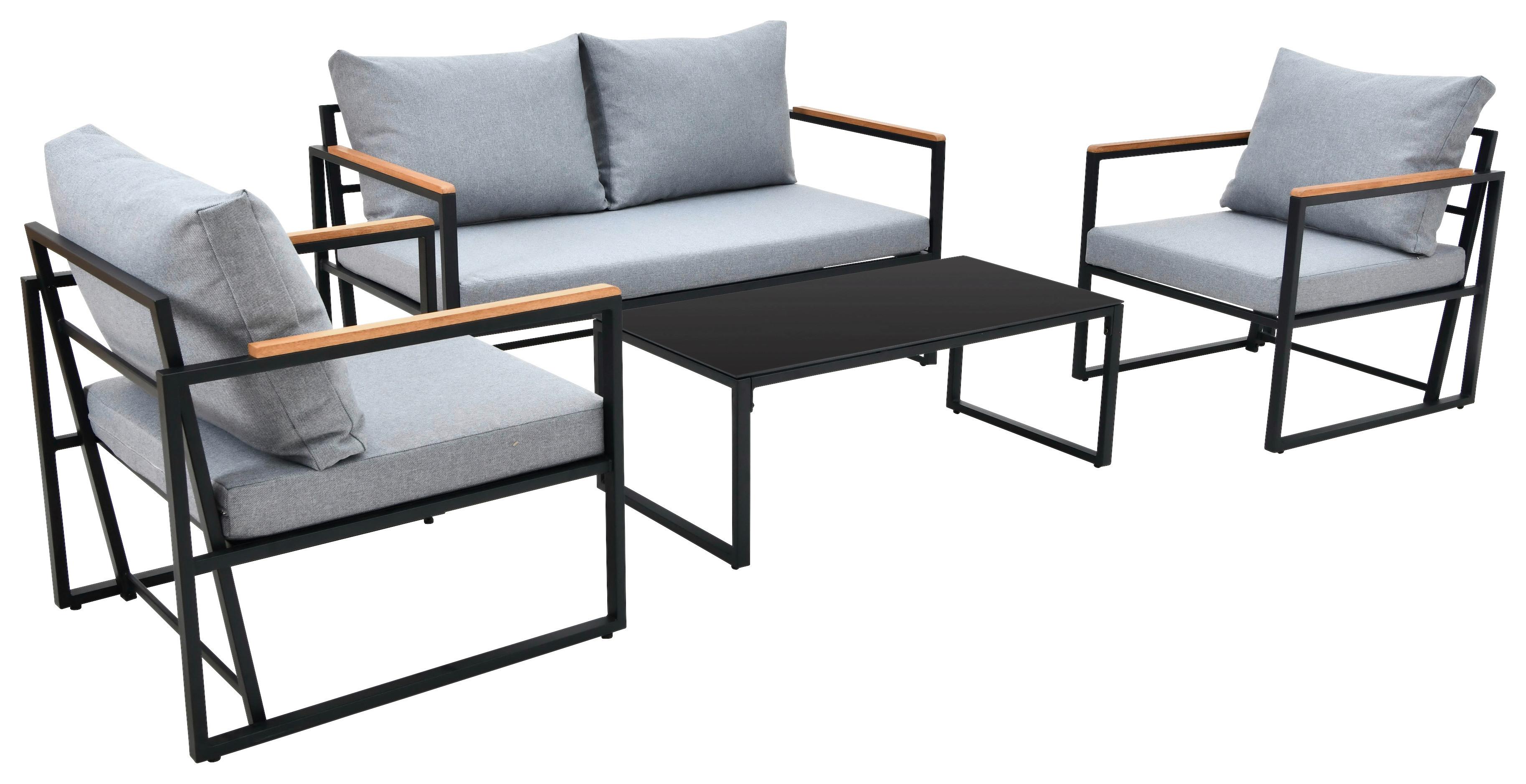 Lounge Garnitúra Bali - fekete/szürke, modern, Üveg/textil (100/50/38cm) - Luca Bessoni