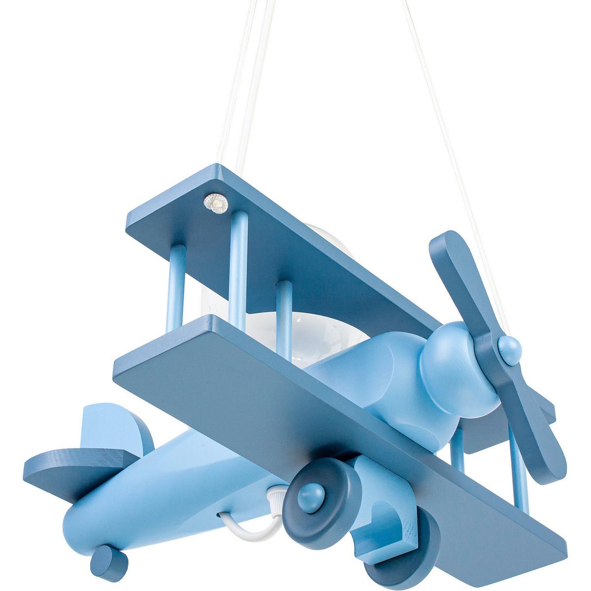 Kinderhängeleuchte Flugzeug H: 75 Cm 1-Flammig - Blau, KONVENTIONELL, Holz (29/31/75cm)