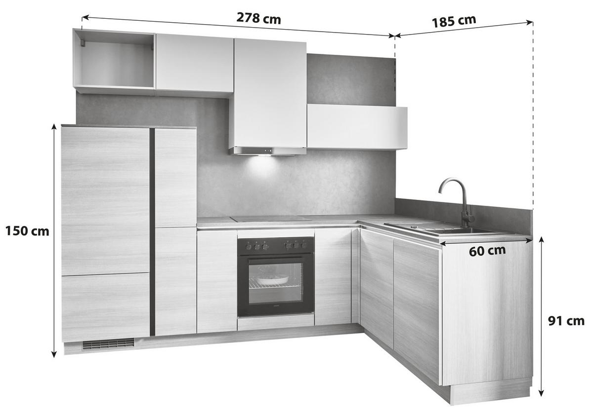 Eckküche Ip2200/ip3150 - Eichefarben/Hellgrau, Design, Holzwerkstoff (278/185cm) - Impuls