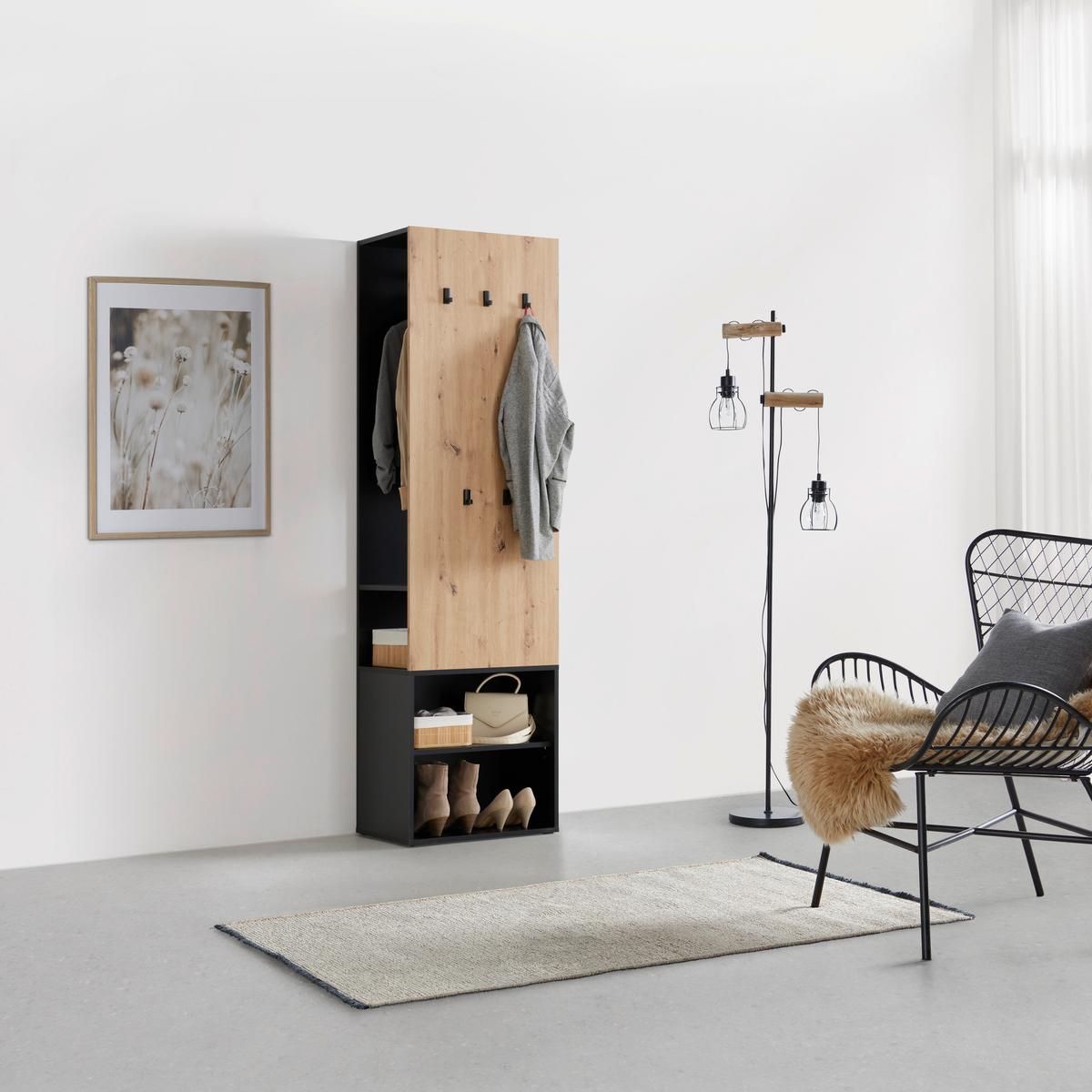 Šatna NEXT - černá/dub artisan, Moderní, kompozitní dřevo (55/195/38cm) - Mömax