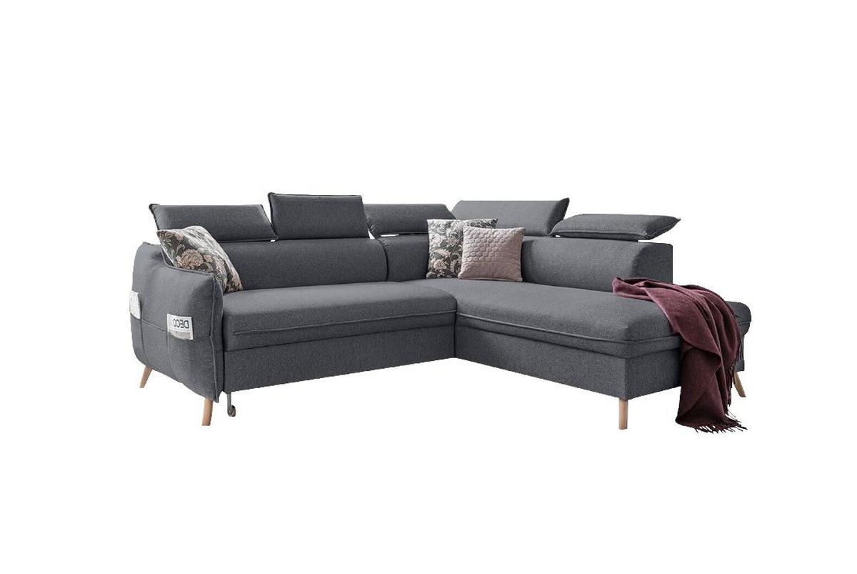 Rozkládací sedačka Simone, pravé provedení - šedá/přírodní barvy, Moderní, dřevo/textil (253/82/95/208cm)