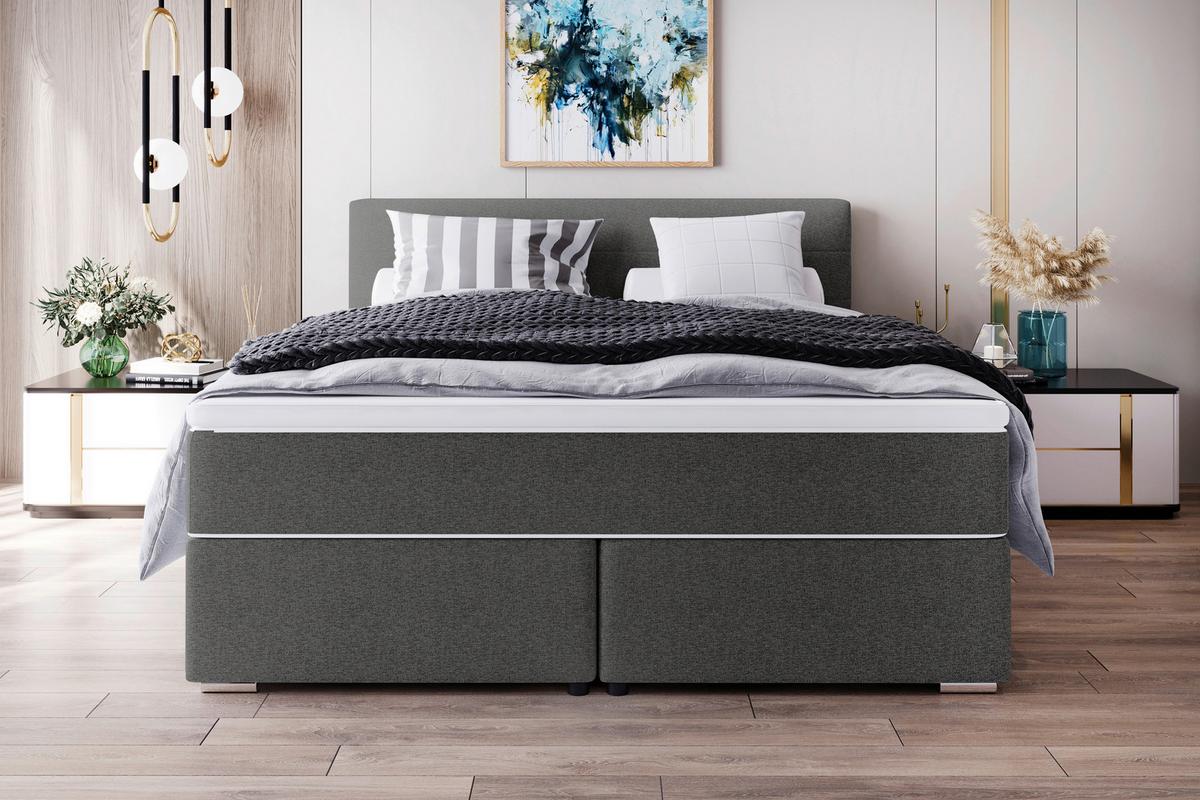Boxspringbett mit Topper 180x200 Catania - Chromfarben/Anthrazit, KONVENTIONELL, Textil (180/200cm)
