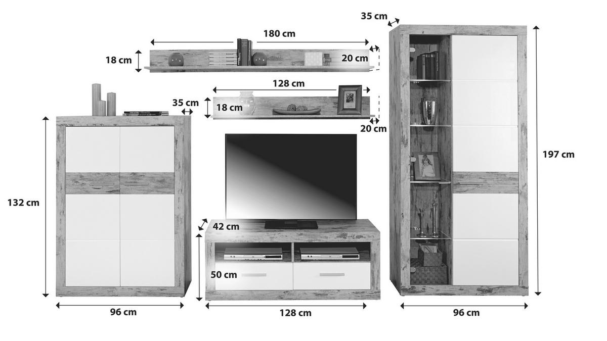 Odporúčaná kombinácia MALTA - SAN REMO 6 - biela/farba duba, Modern, kompozitné drevo/plast (320/197/42cm)