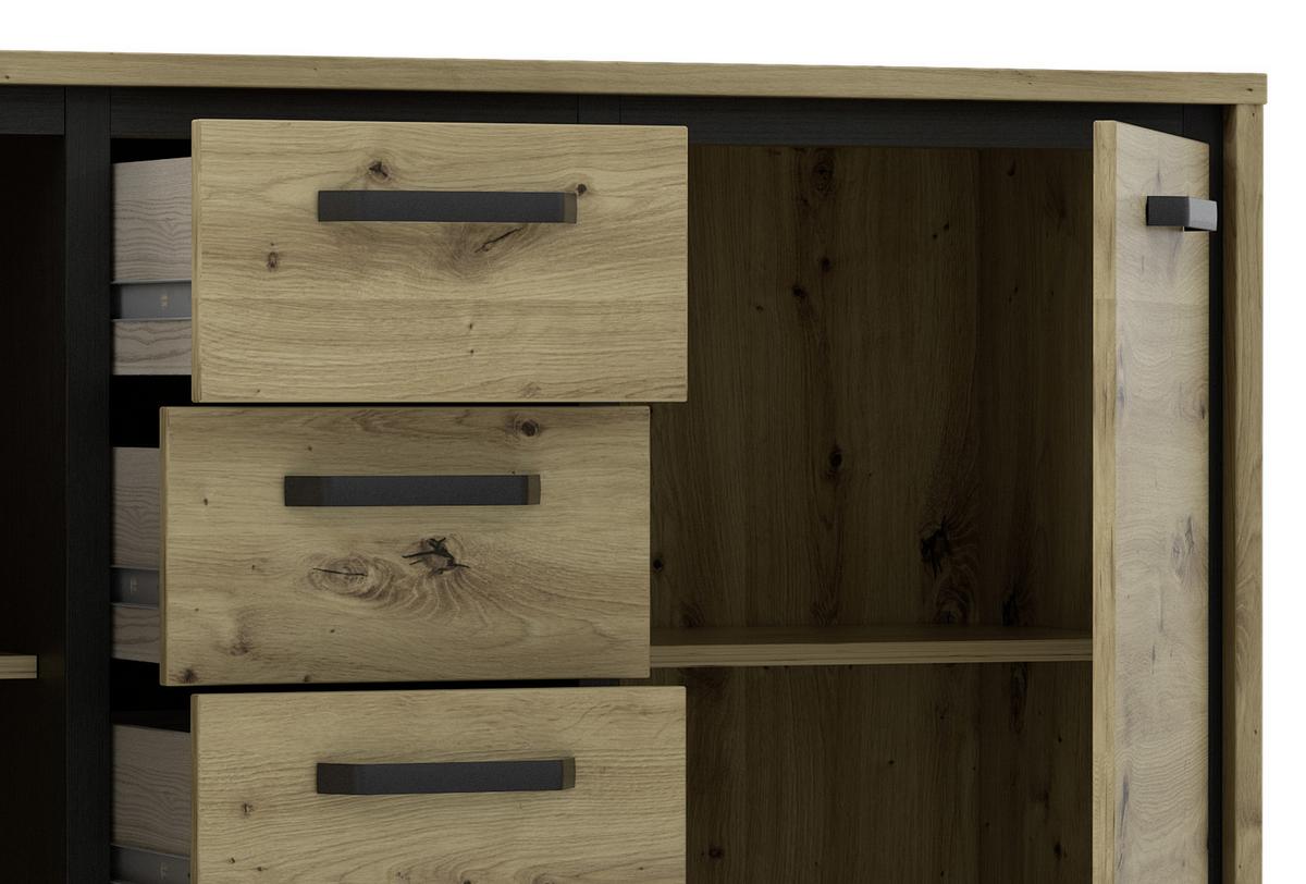 Kommode B 138,4 Cm Trondheim, Eiche Dekor/schwarz - Eichefarben/Schwarz, MODERN, Holzwerkstoff/Kunststoff (138,4/91,2/41,5cm) - MID.YOU