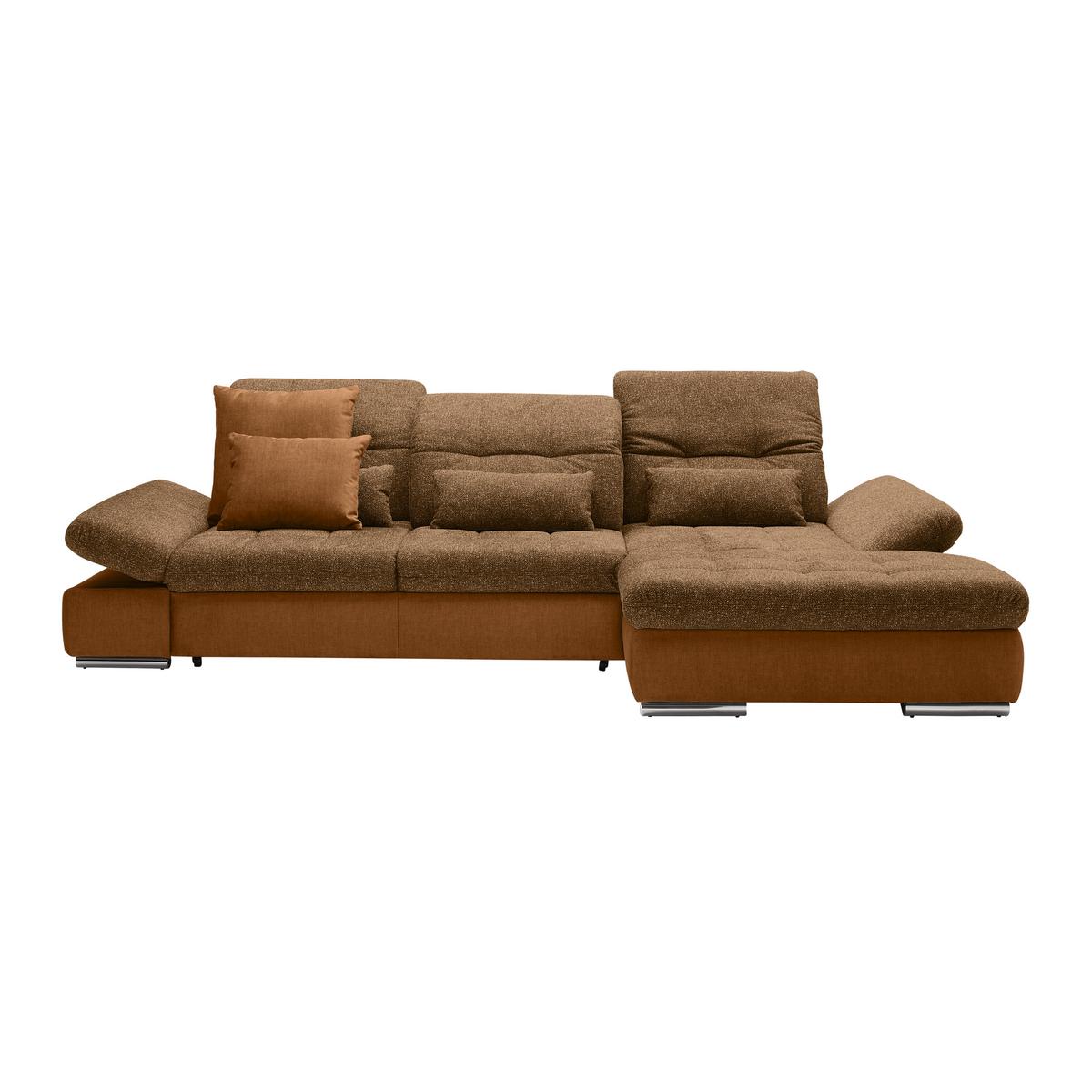 Rohová sedačka SANFINO, pravá, horčicovožltá / koňaková - horčicovožltá/chrómová, Konventionell, kov/drevo (305/79-96/199cm) - Premium Living