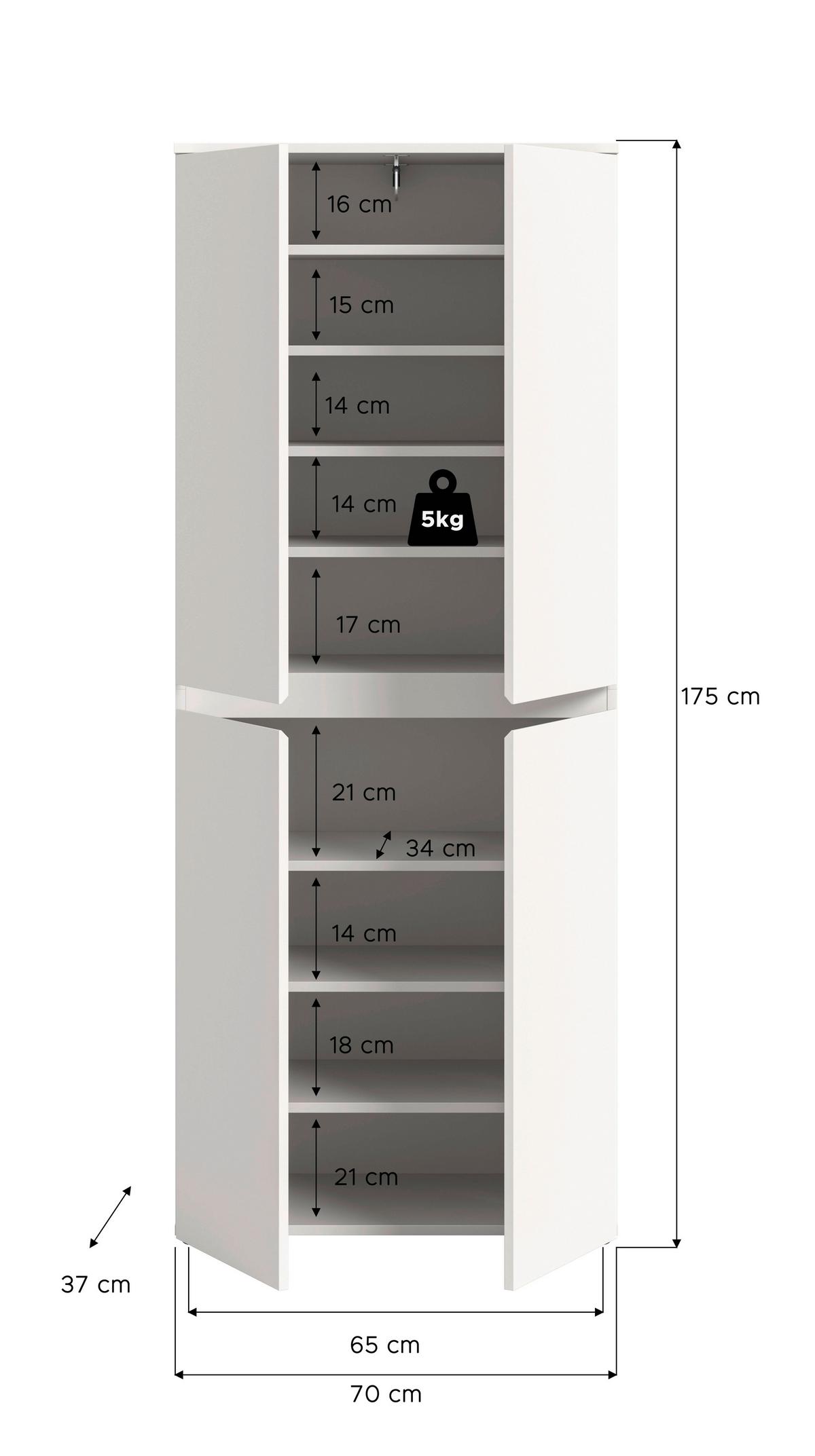 Garderobenschrank Scarpa, Weiß B: 70 Cm - Schwarz/Weiß, Design, Holzwerkstoff (70/175/37cm) - Livetastic