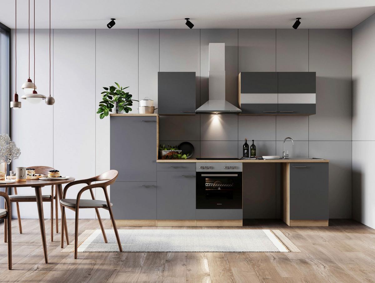 Küchenblock Merle Grau B: 280 Cm - Eichefarben/Grau, Basics, Glas/Holzwerkstoff (280cm) - Respekta