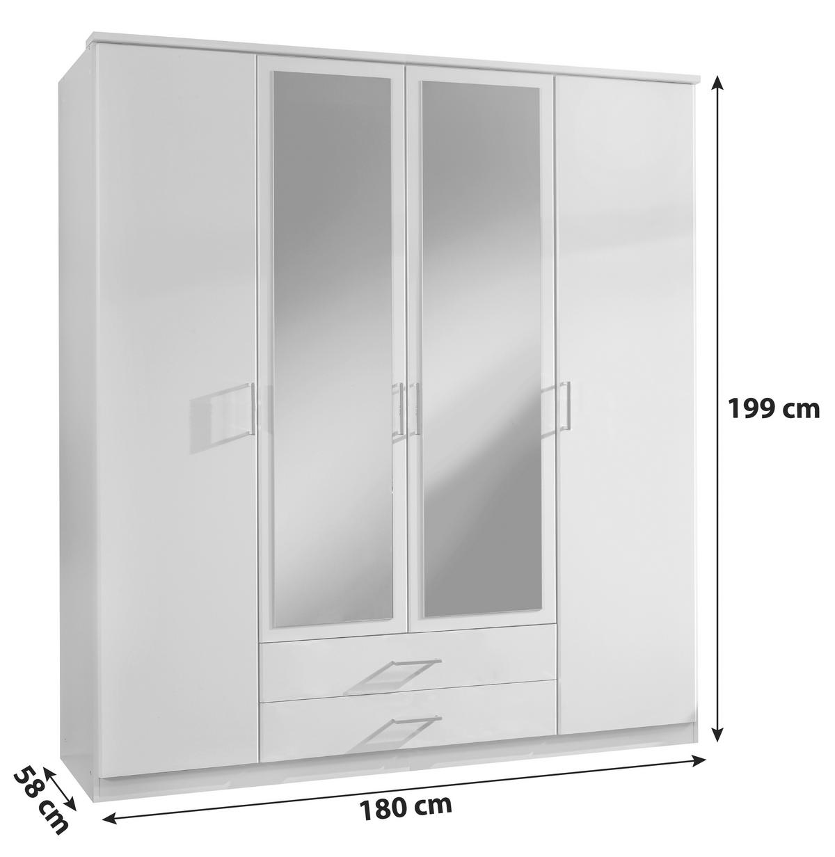 Drehtürenschrank Mit Spiegel 180cm Osaka, Weiß Dekor - Weiß, KONVENTIONELL, Glas/Holzwerkstoff (180/199/58cm) - MID.YOU