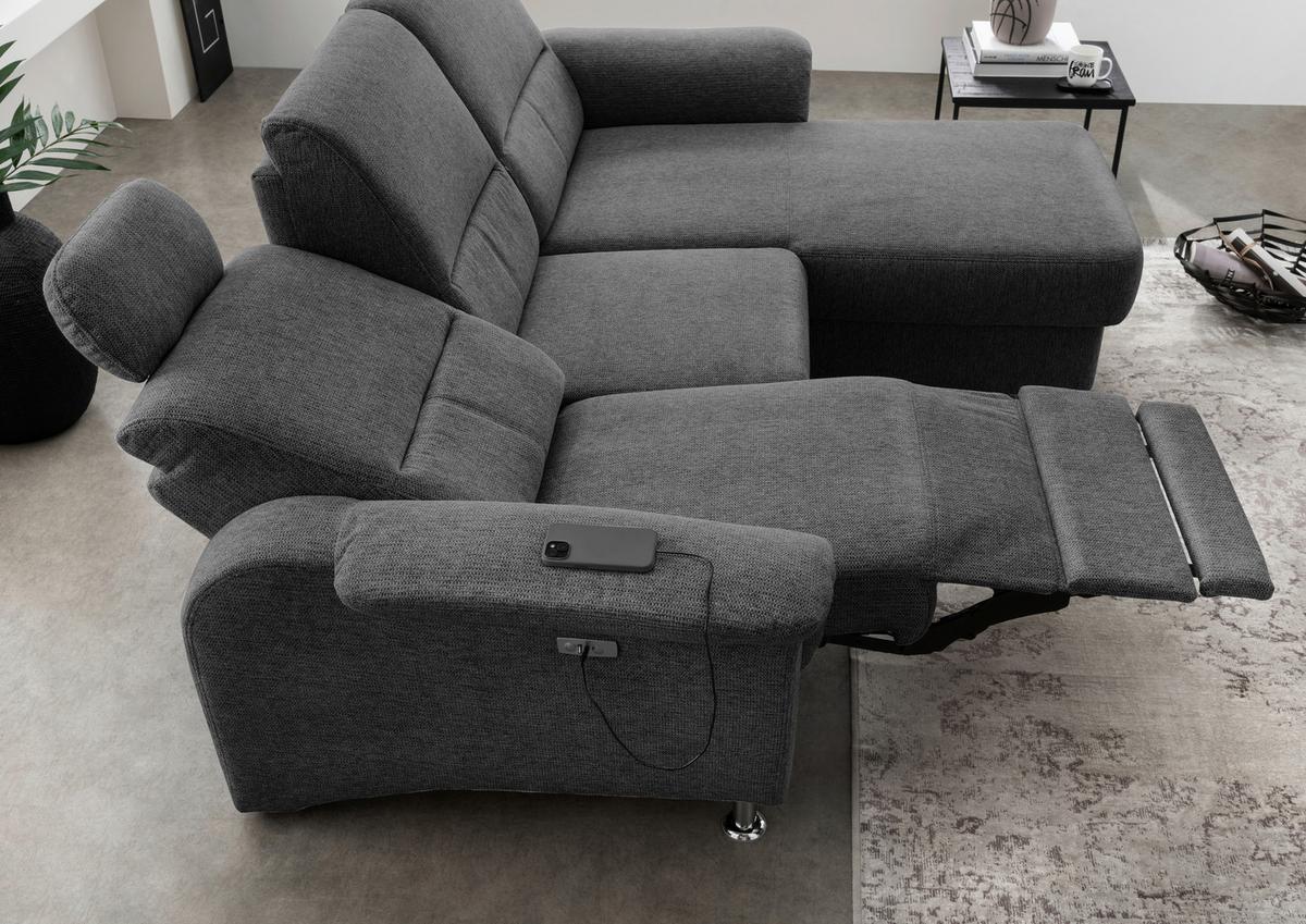 Ecksofa Mit Bettkasten Parole Anthrazit Chenille - Chromfarben/Anthrazit, MODERN, Textil (231/165cm) - Livetastic