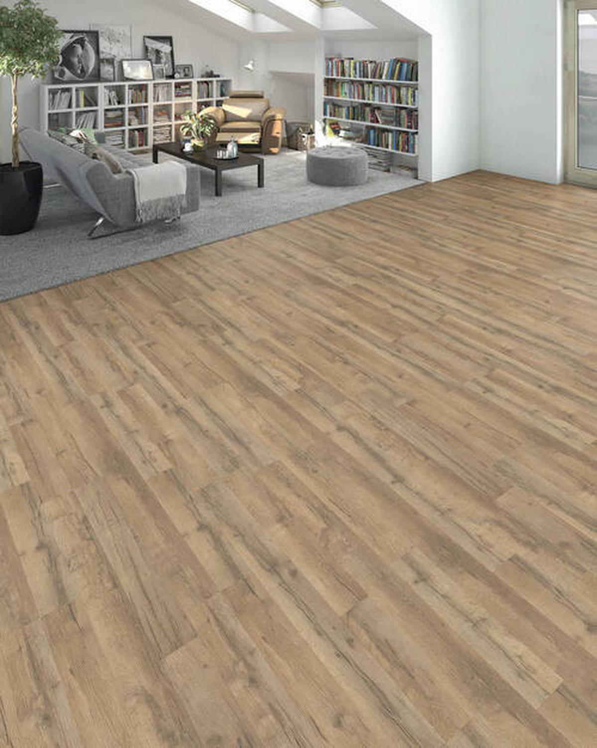 Laminatboden 2-Stab Calabria Str. Matt - Hellbraun, Basics, Holzwerkstoff (19.3/128.2cm) - Living by HARO