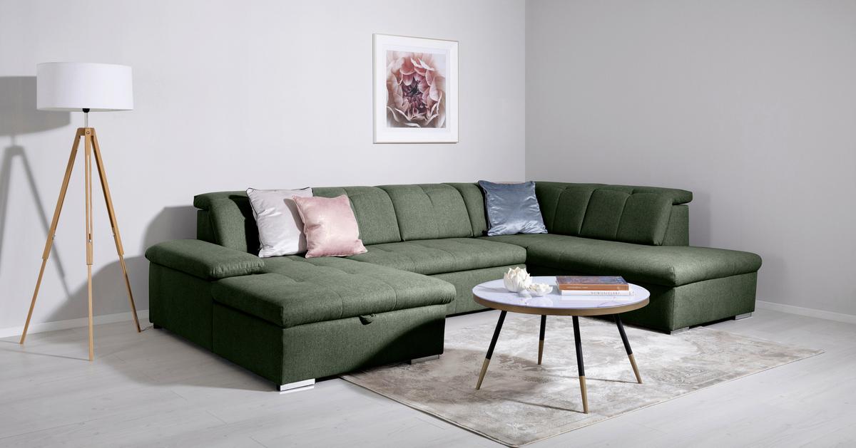 Wohnlandschaft Ramzes Grün U: 173x328x215 cm - Grau/Grün, Design, Textil (173/328/215cm) - MID.YOU