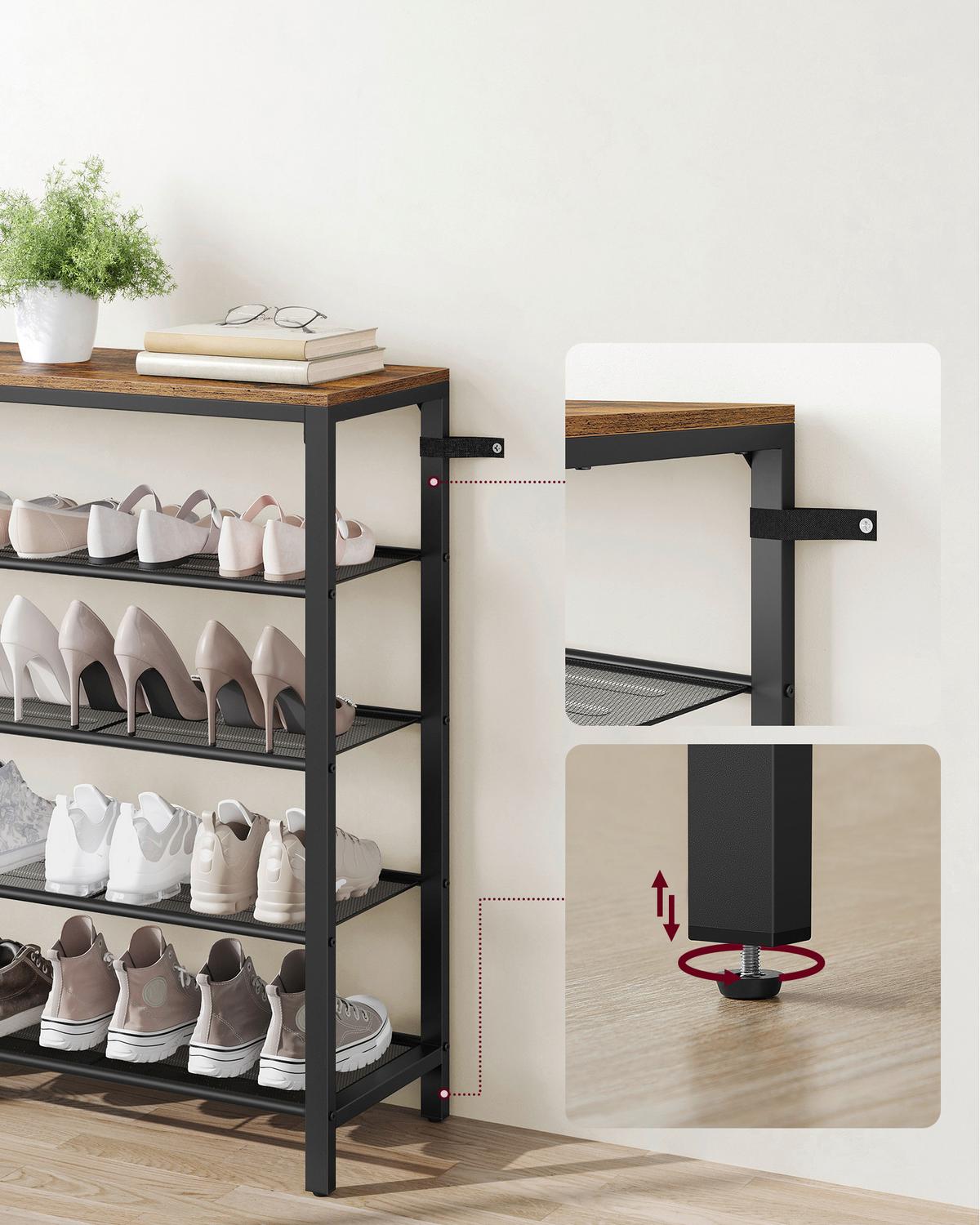Schuhablage Platz für 16 Schuhpaare, B: 100 cm - Schwarz/Braun, Trend, Holzwerkstoff/Metall (100/92,5/30cm) - Boxxx