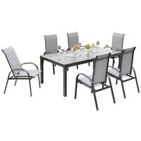 Gartengarnitur Marini 7-Teilig Marini aus Aluminium - Graphitfarben/Grau, KONVENTIONELL, Glas/Textil - Gardenson