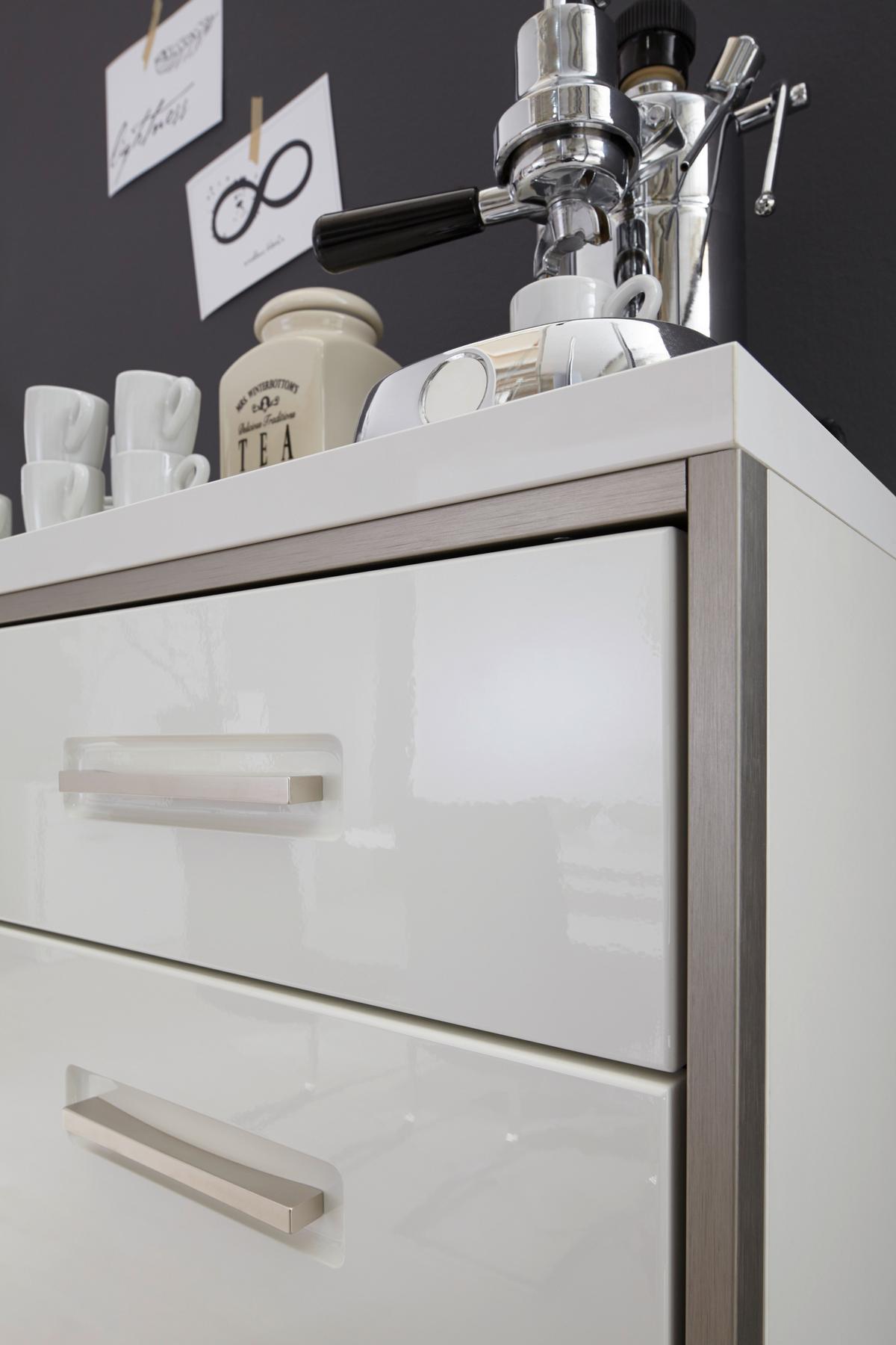 Highboard B: 153 cm Trento Grau/Silberfarben/Weiß - Weiß Hochglanz/Silberfarben, Design, Glas/Holzwerkstoff (153/121/45cm) - Livetastic