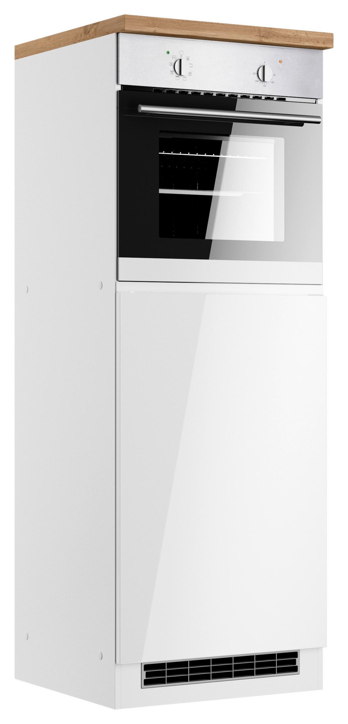 Herdumbauschrank Monza B: 60 Cm Weiß/eiche Dekor - Weiß Hochglanz/Eiche Wotan, LIFESTYLE, Holzwerkstoff (60/86/60cm) - Held