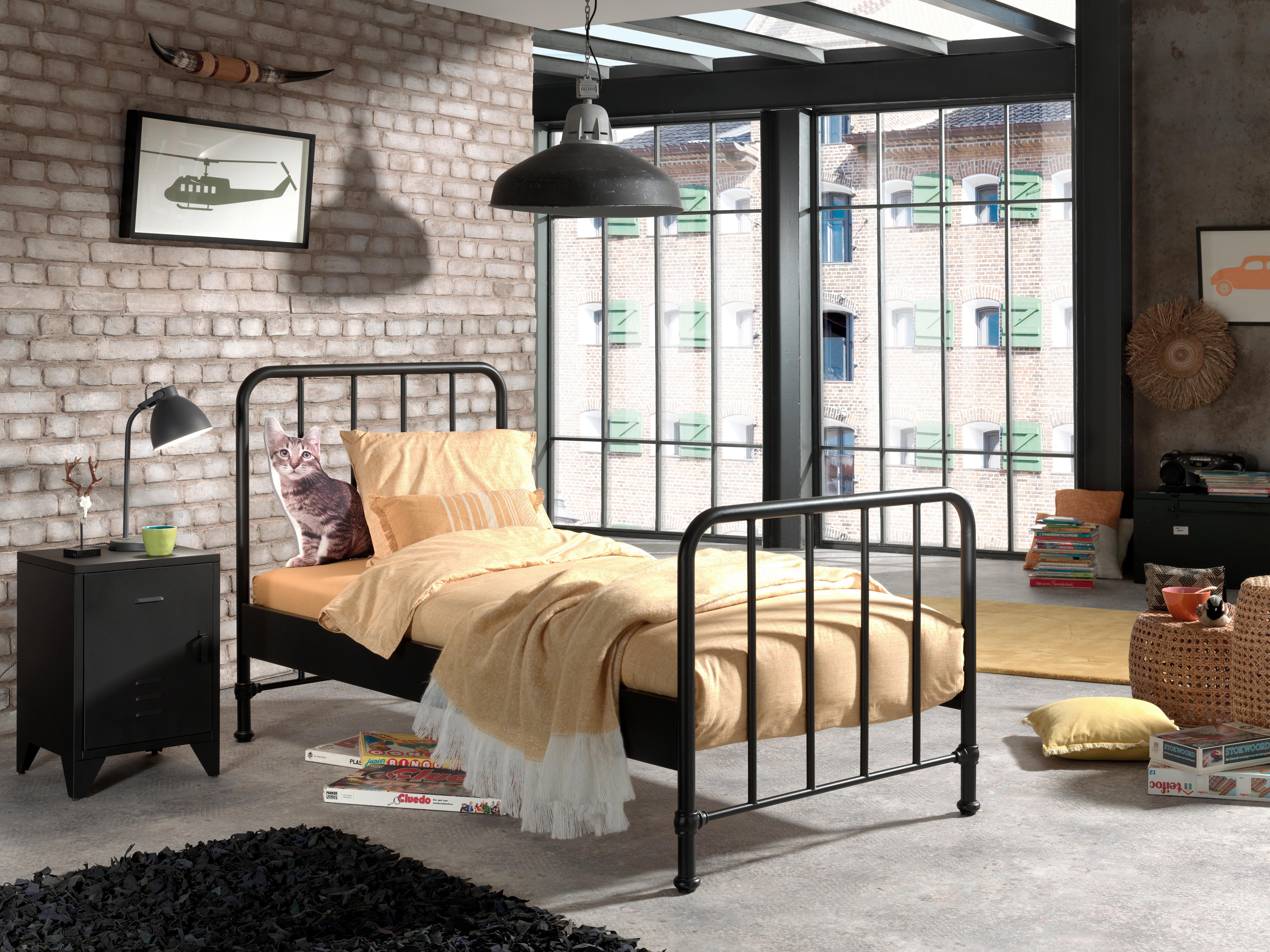 Posteľ pre deti a mládež BRONXX čierna - čierna, Modern, kov/drevo (90/200cm) - MID.YOU
