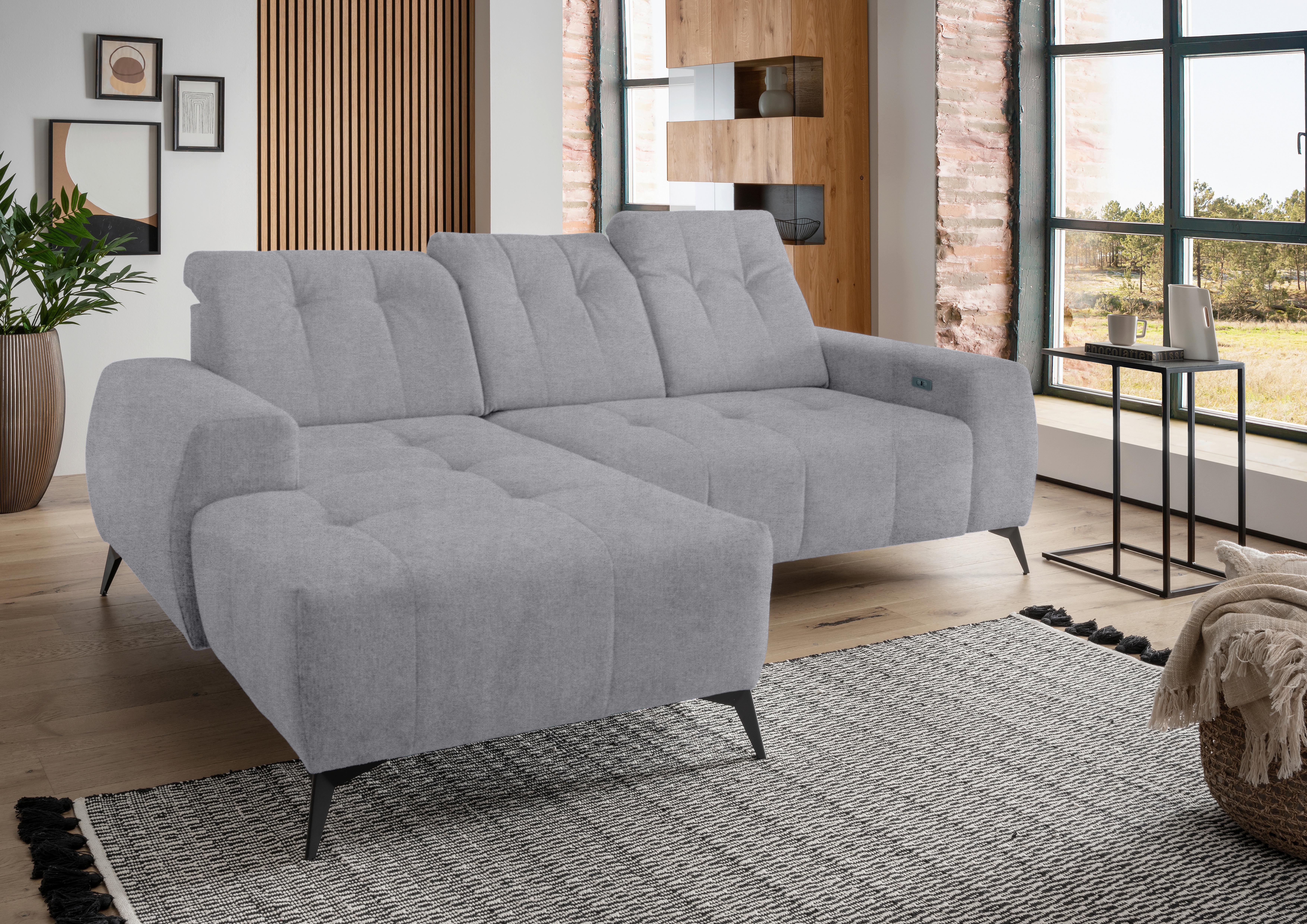 Ecksofa mit USB Anschluss Sano, Hellgrau, S: 180x258 cm - Hellgrau/Schwarz, MODERN, Textil (180/258cm) - Livetastic
