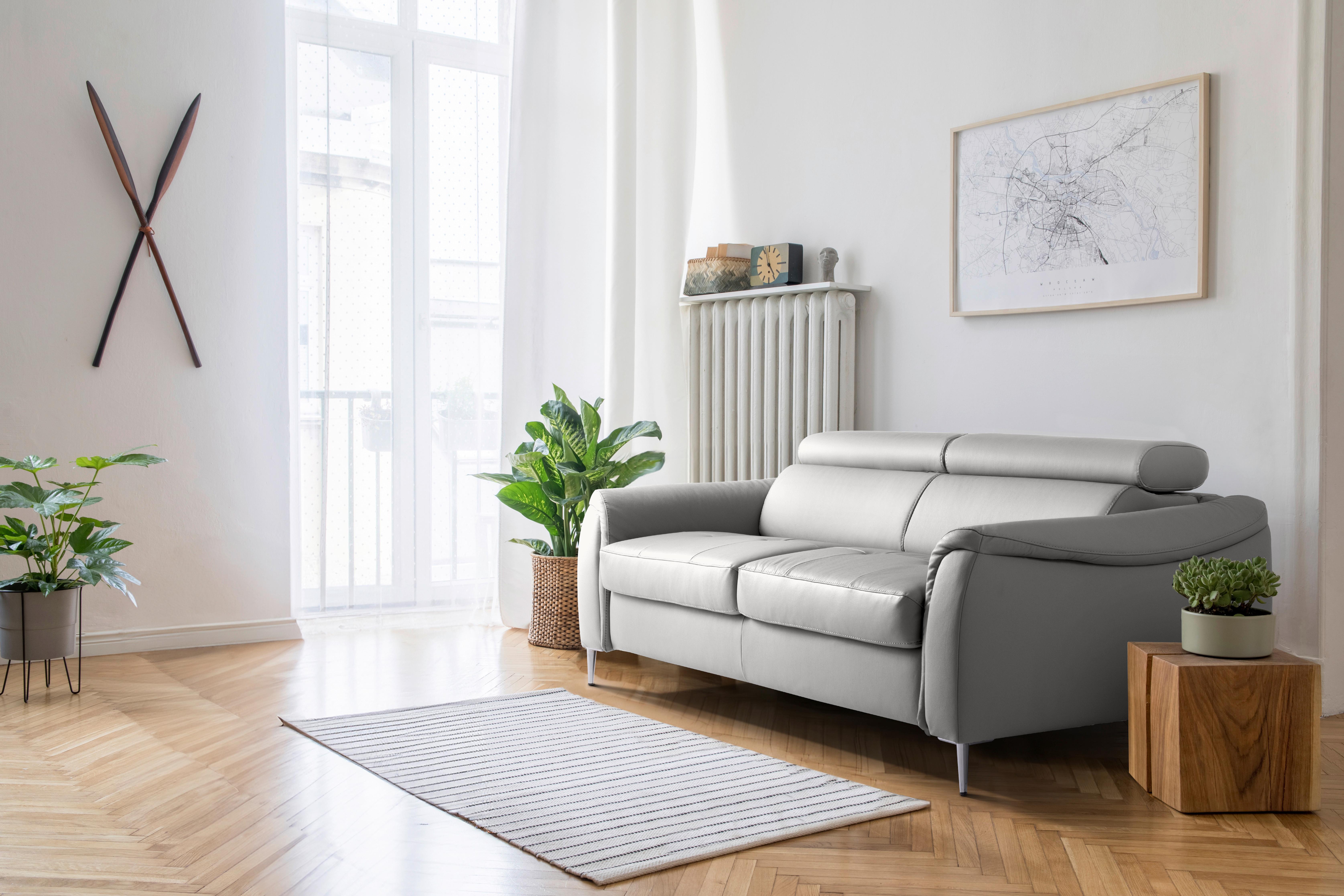 Schlafsofa Pafos Platinfarbe Lederlook, Rindsleder B: 203cm - Platinfarben, Design, Leder/Textil (203/77-98/103cm) - MID.YOU