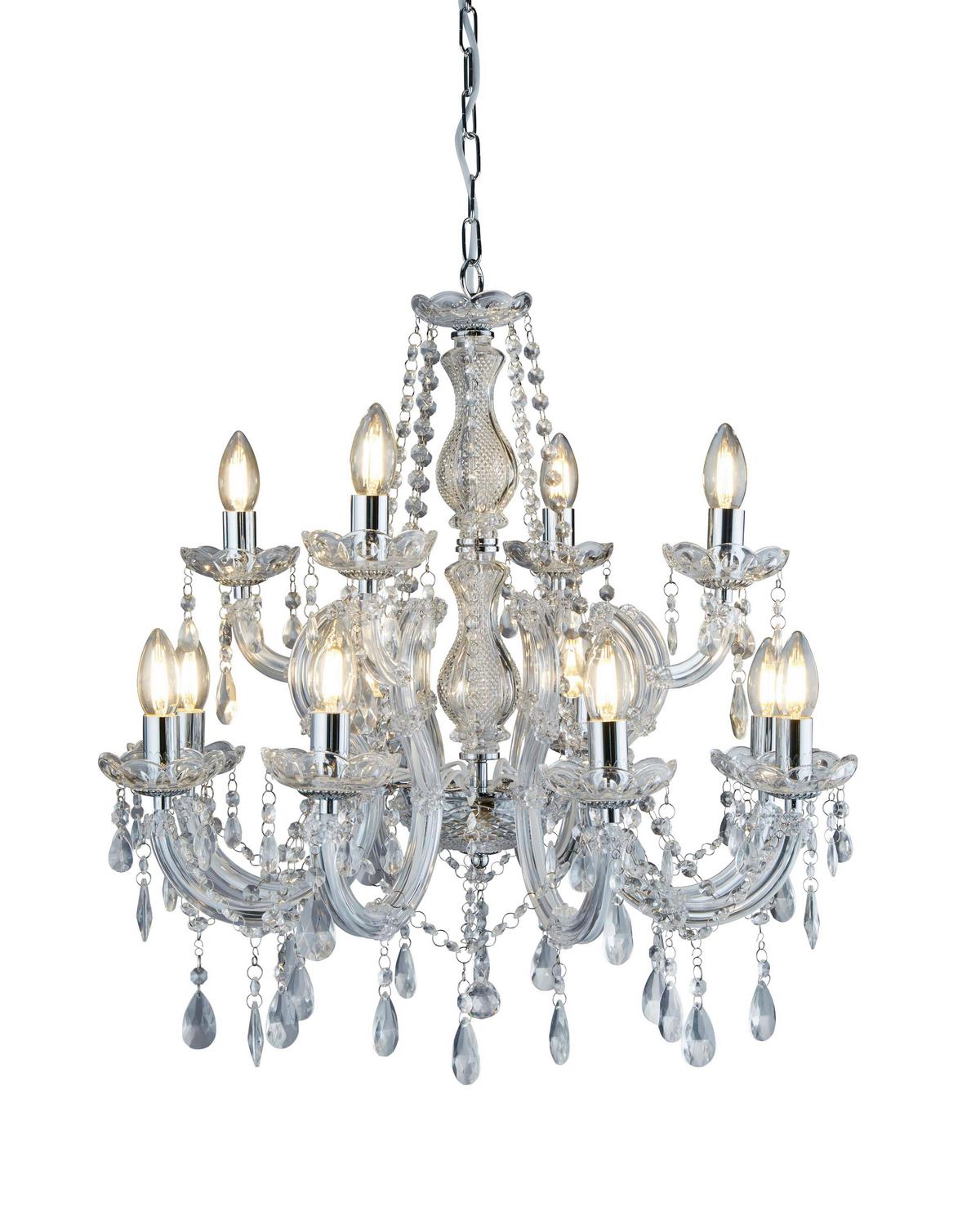 Kristall-Hängeleuchte Marie Therese 399-12 - Chromfarben, KONVENTIONELL, Glas/Kunststoff (63/120cm)