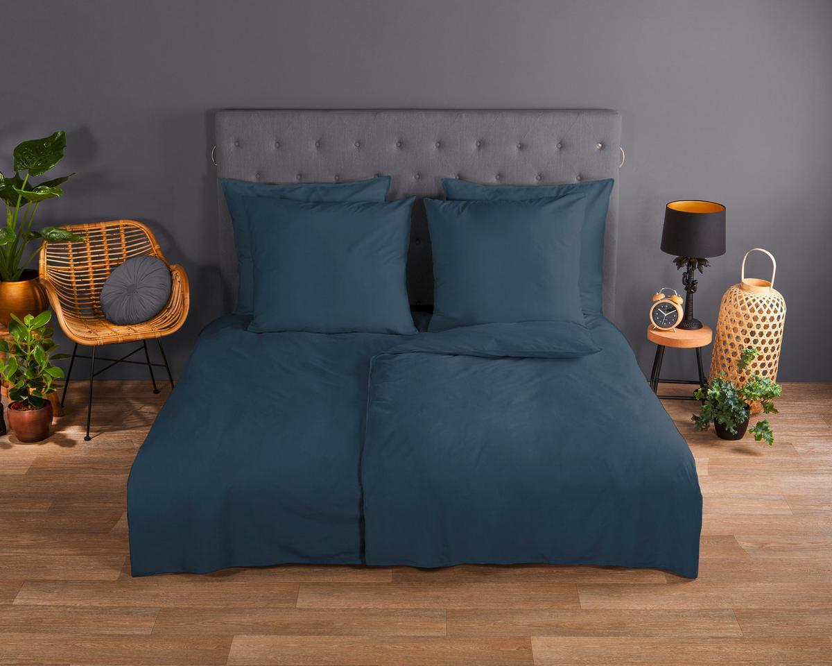 Bettwäsche Uni Blau Dunkelblau 135x200 cm - Dunkelblau, Basics, Textil (135/200cm)