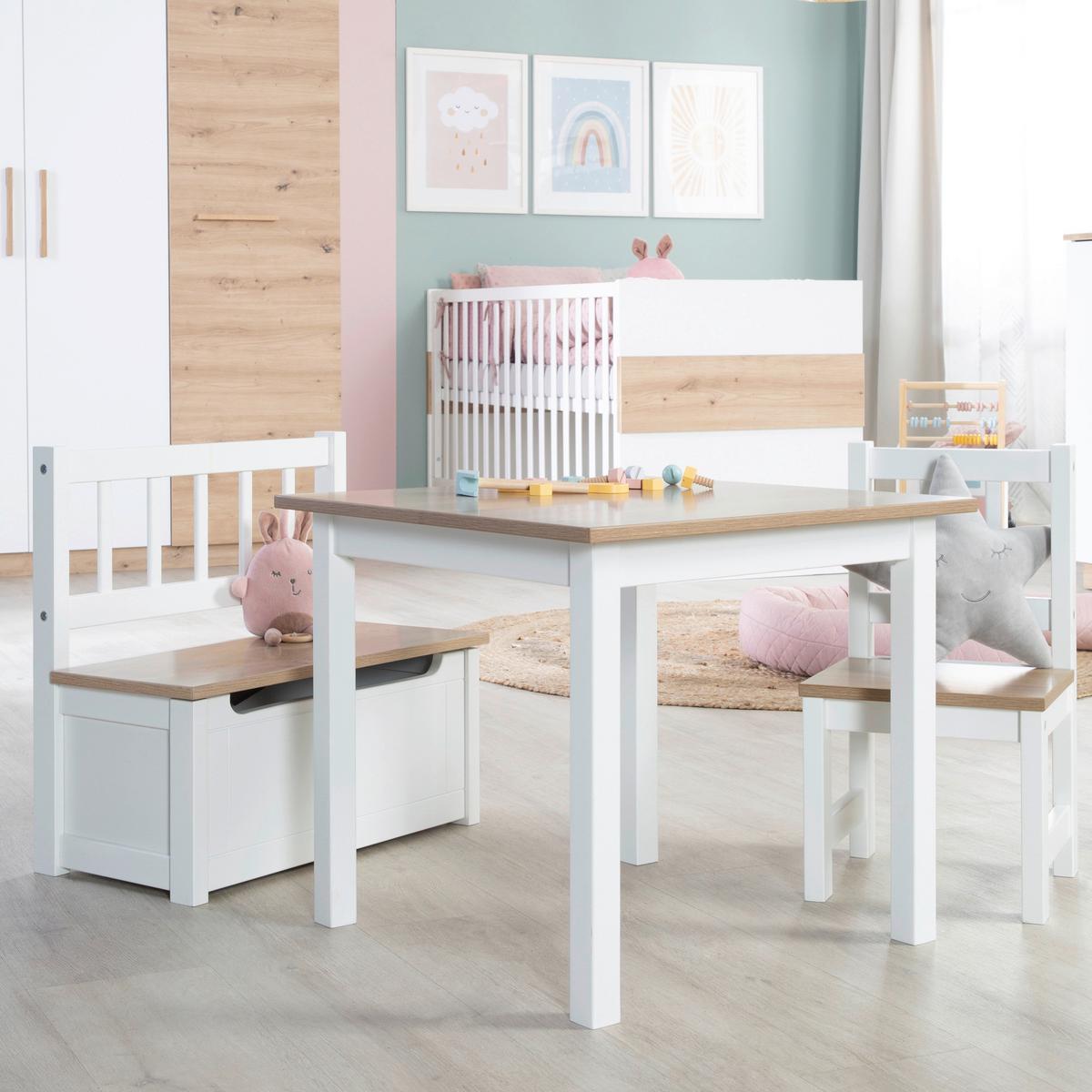 DĚTSKÁ SEDACÍ SOUPRAVA WOODY - bílá/světle hnědá, kompozitní dřevo (28.5null)