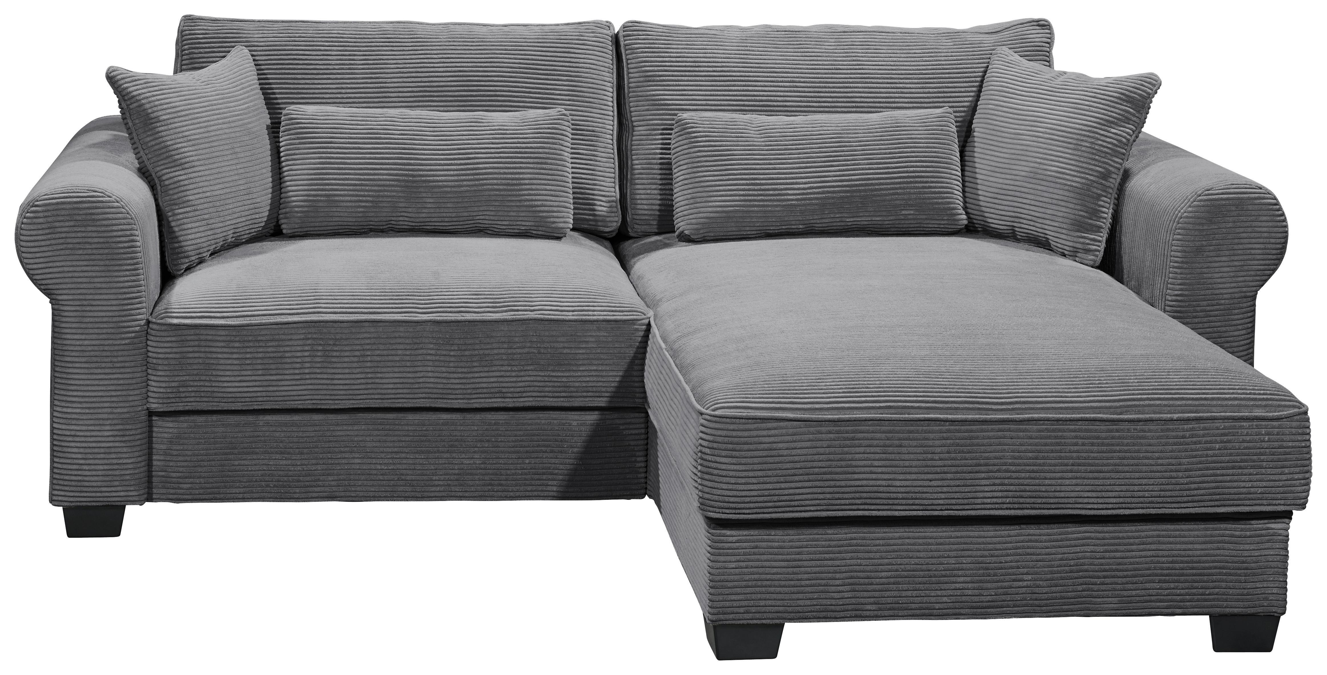 Ecksofa mit Schlaffunktion Angelina Anthrazit Kord - Anthrazit/Schwarz, Basics, Textil (255/185cm) - MID.YOU