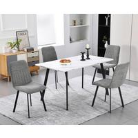 Tischgruppe Mackay 5-tlg. Weiß/textil Hellgrau, B: 140cm - Hellgrau/Weiß, KONVENTIONELL, Holzwerkstoff/Textil (140/46/75/88/80/57cm) - MID.YOU