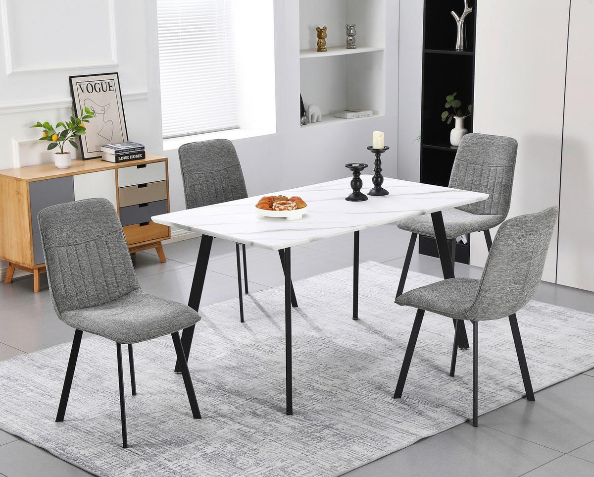 Tischgruppe Mackay 5-tlg. Weiß/textil Hellgrau, B: 140cm - Hellgrau/Weiß, KONVENTIONELL, Holzwerkstoff/Textil (140/46/75/88/80/57cm) - MID.YOU