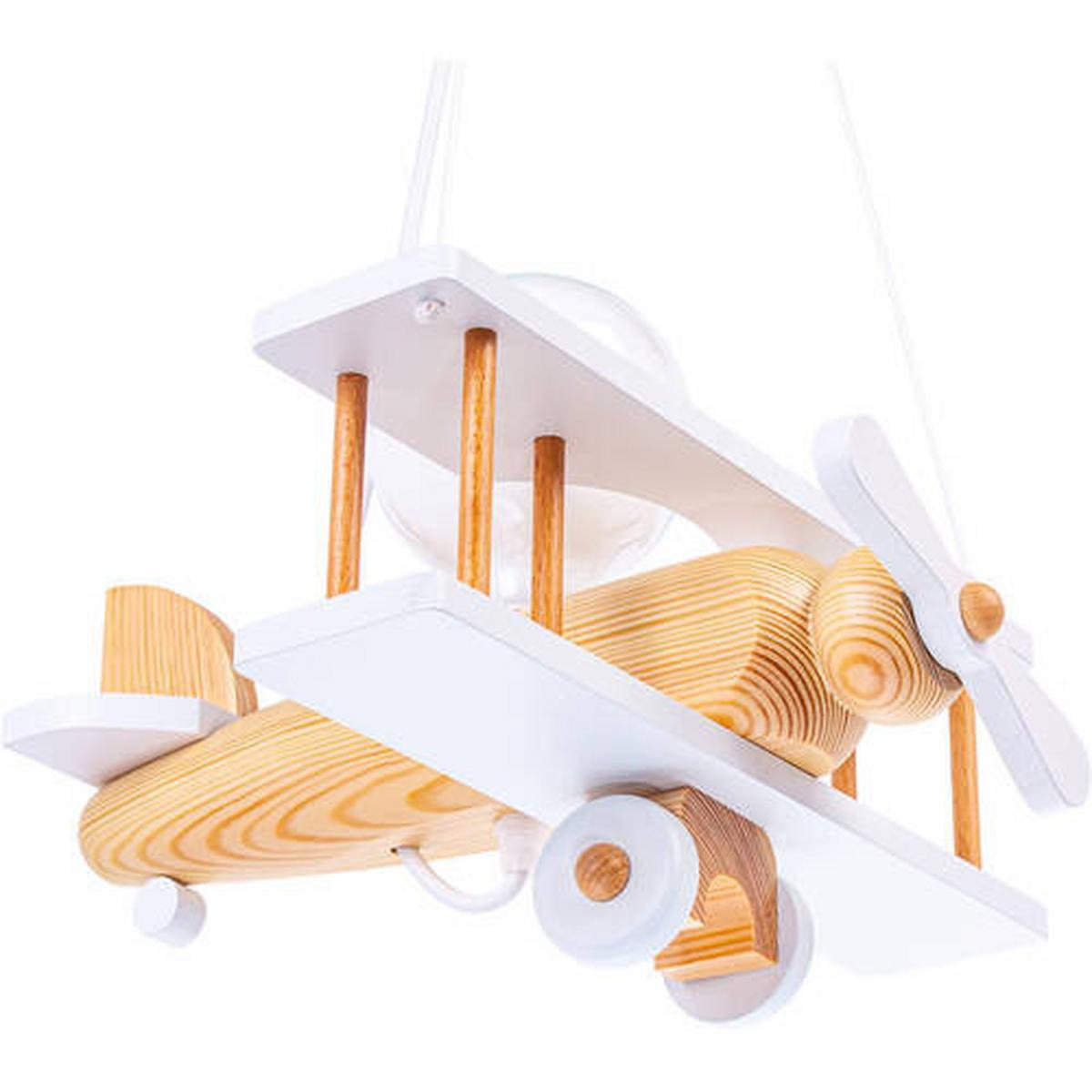 Kindehängeleuchte Flugzeug H: 75 cm 1-Flammig - Weiß/Naturfarben, Basics, Holz (29/31/75cm)