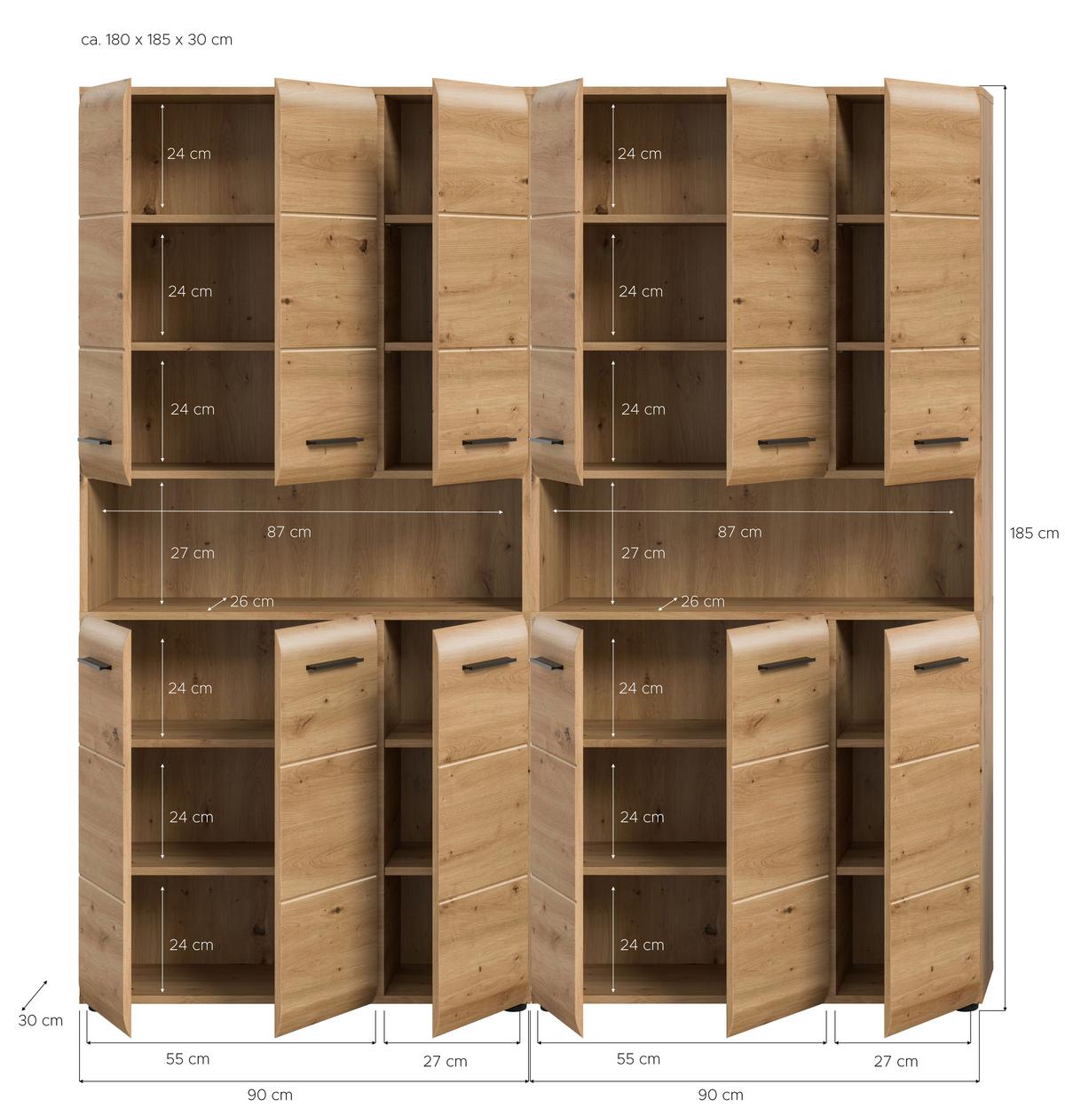 Hochschrank Ice Eiche Artisan Dekor B: 180cm - Schwarz/Eiche Artisan, Basics, Holzwerkstoff (180/185/30cm) - MID.YOU