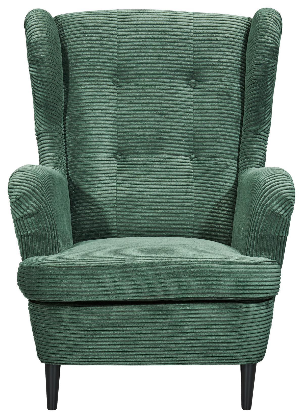 Ohrensessel Oskar Dunkelgrün B: 78 cm - Dunkelgrün/Schwarz, Basics, Textil (78/102/98cm) - MID.YOU