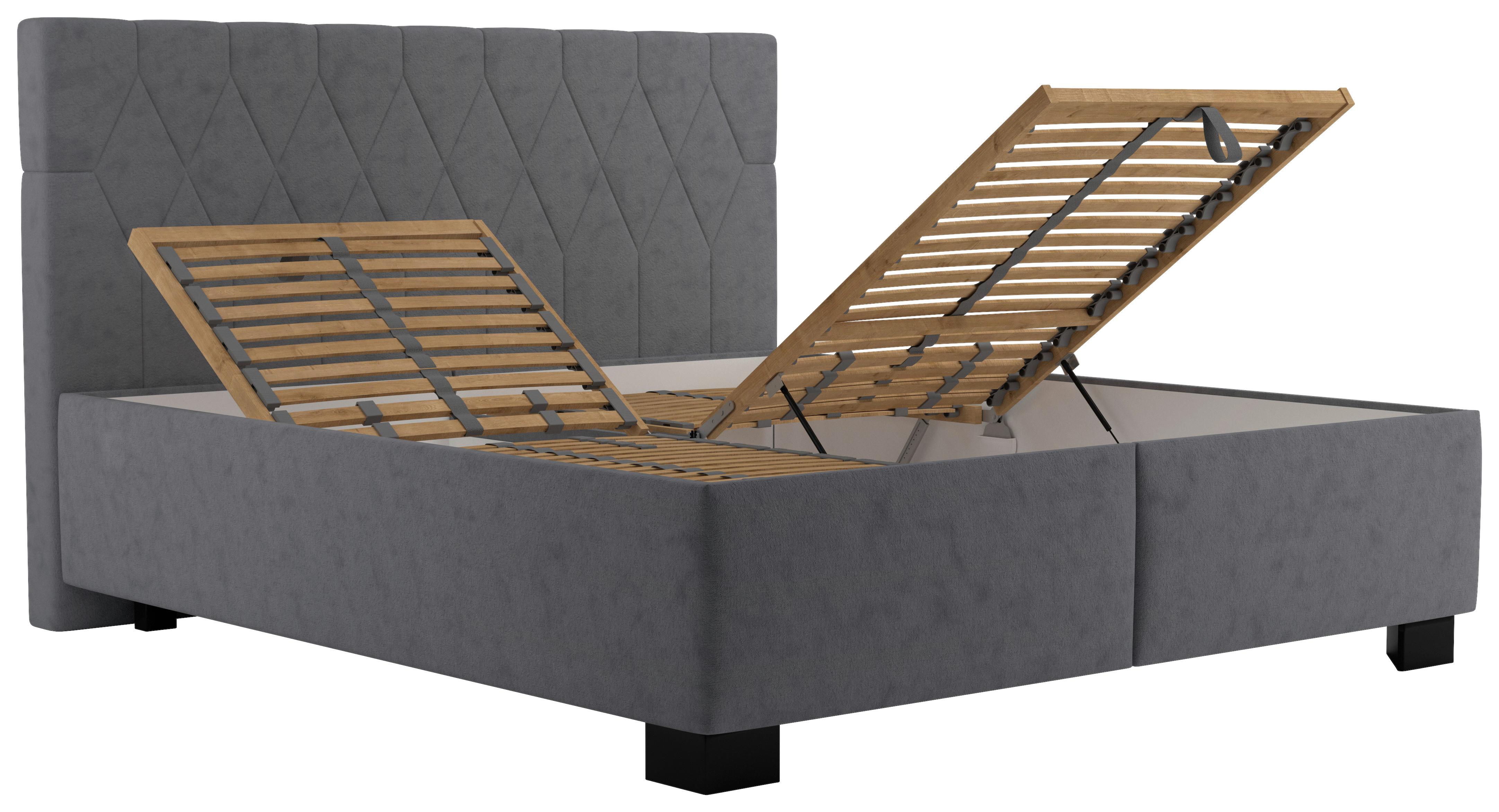 Čalúnená posteľ FERAMA 180x200 cm, tmavosivá - čierna/prírodná farba, Modern, drevo/textil (180/200cm)
