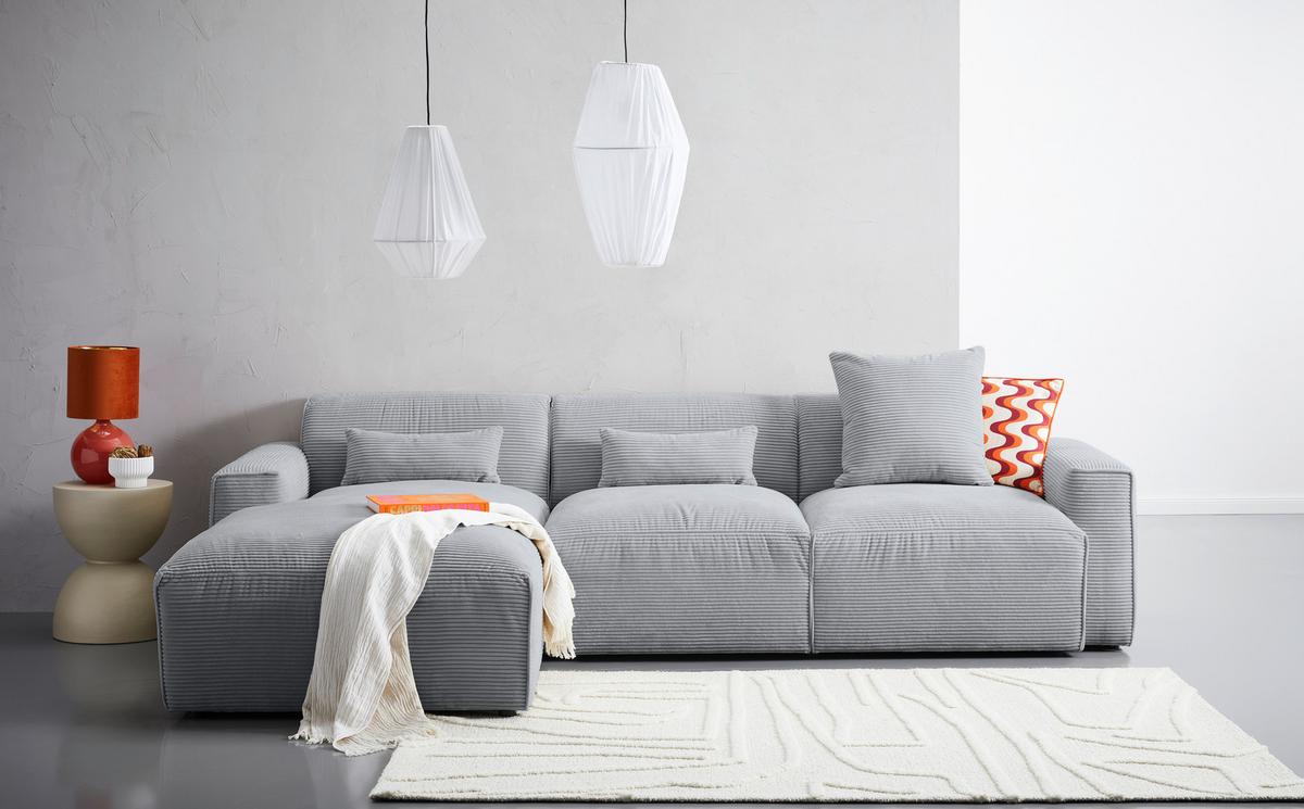 Ecksofa Mit Zierkissen Pearl Grau 196x303 Cm - Schwarz/Grau, Design, Textil (196/303cm) - Livetastic