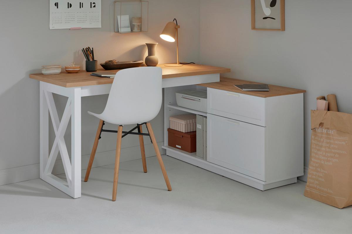 Eckschreibtisch mit Stauraum B 119 cm H 75 cm Chalet - Eichefarben/Weiß, KONVENTIONELL, Holzwerkstoff (150/119/75cm) - Livetastic