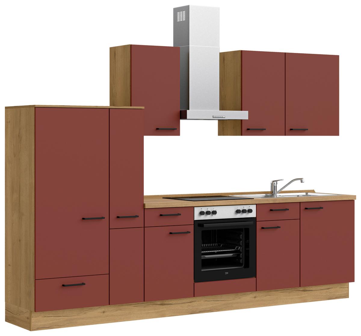 Küchenleerblock Easytouch Low-Line, L7 Links - Eichefarben/Rot, MODERN, Holzwerkstoff (300cm) - Nobilia