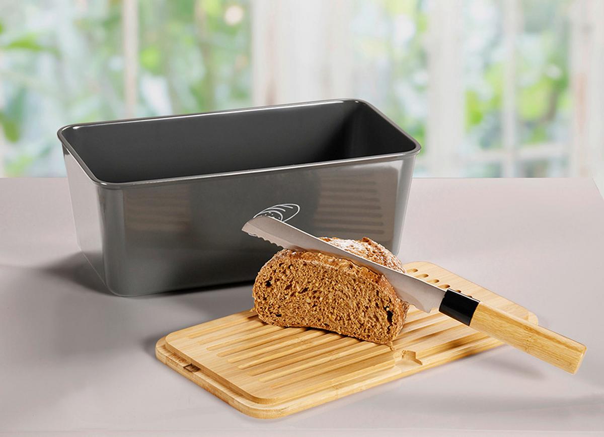 Brotbox Grau, Hellbraun L: 34 cm - Hellbraun/Grau, Basics, Naturmaterialien/Kunststoff (34/18/13.5cm) - Kesper