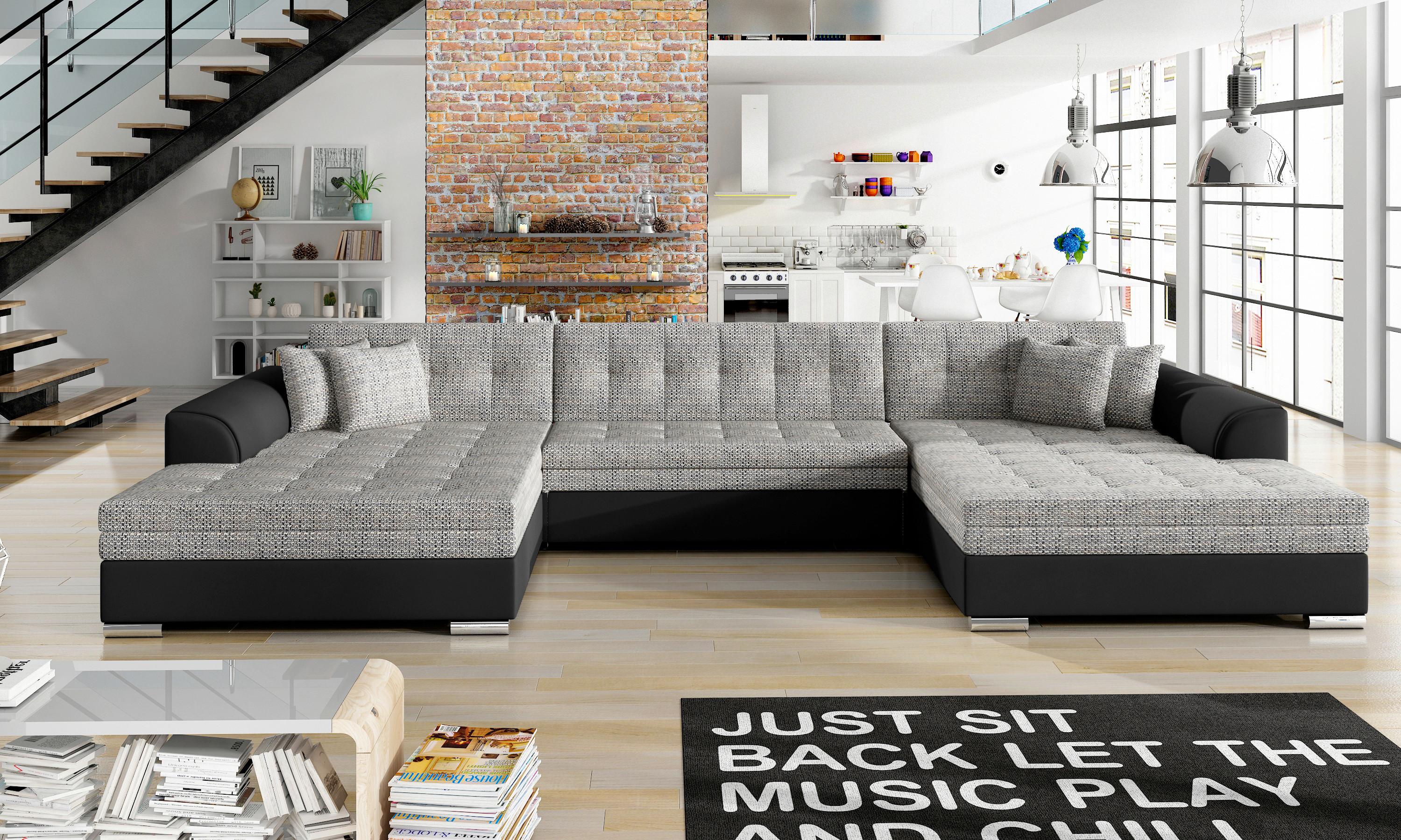 Wohnlandschaft Vento Grau/schwarz U: 165x359x165 Cm - Chromfarben/Schwarz, Design, Textil (165/359/165cm) - MID.YOU