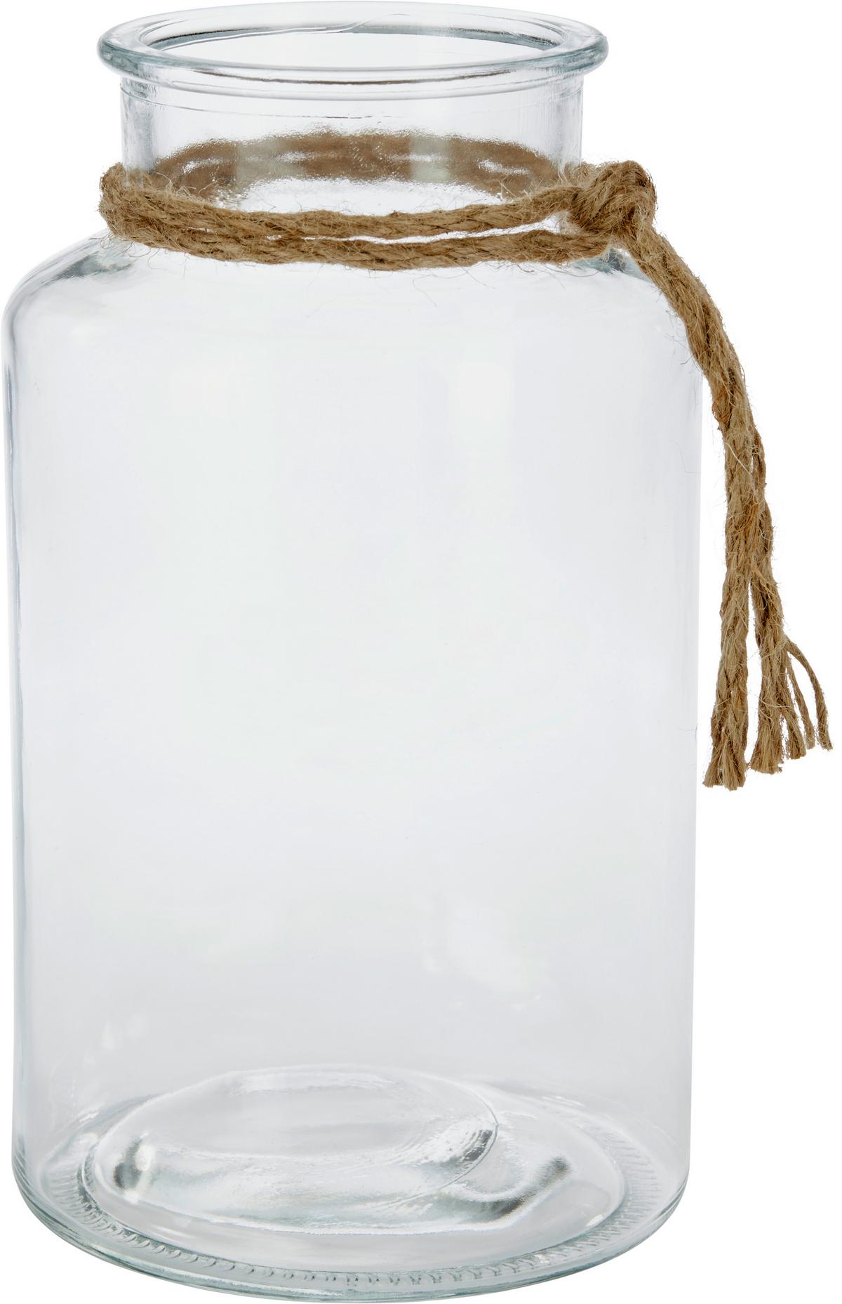 Vase Margot Gerade Kalk-Soda-Glas H: 23 cm - Klar/Naturfarben, MODERN, Glas/Textil (12,5/23cm) - Luca Bessoni