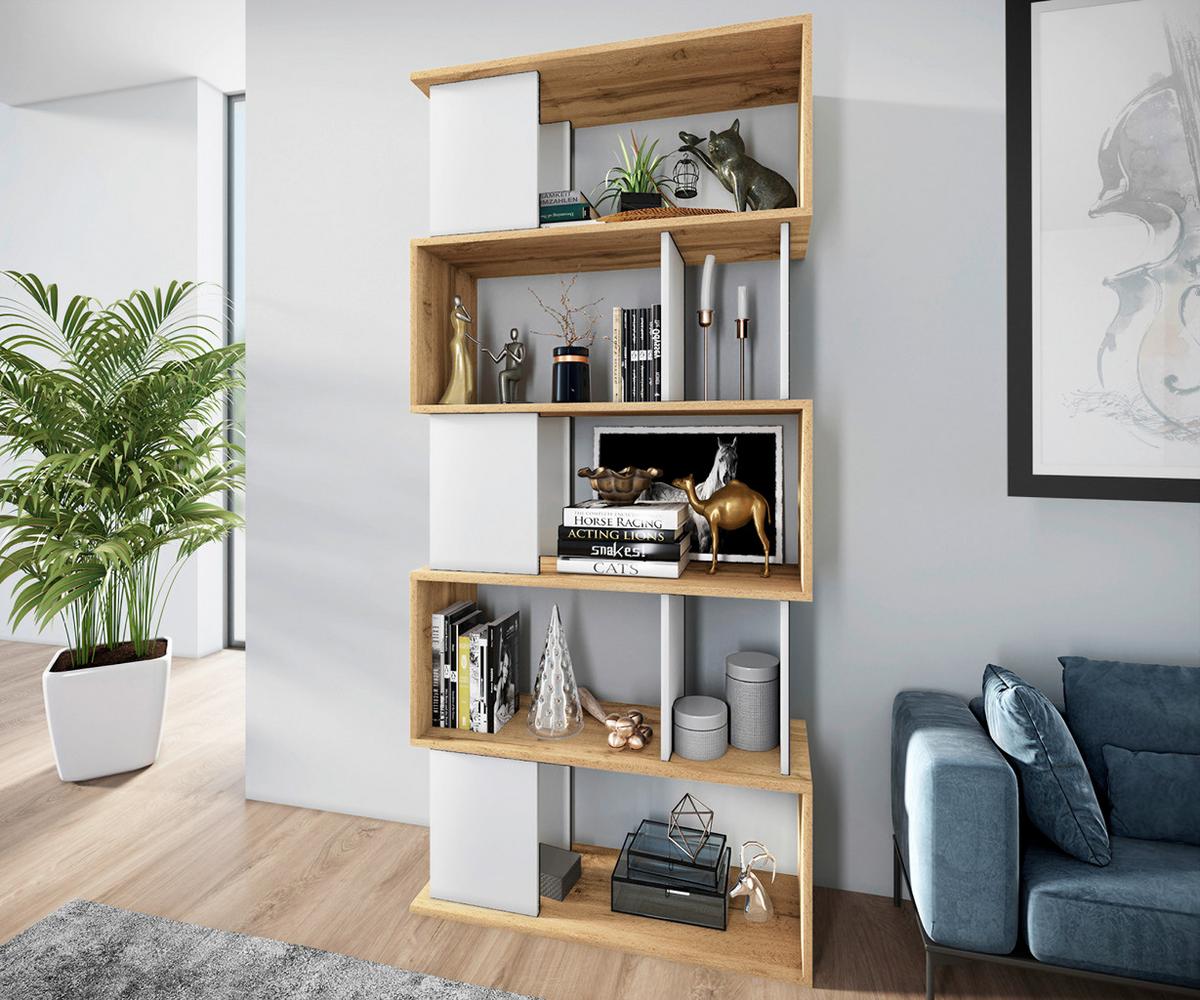 REGÁL LEGO - bílá/dub wotan, Moderní, kompozitní dřevo (80/175,3/33cm)