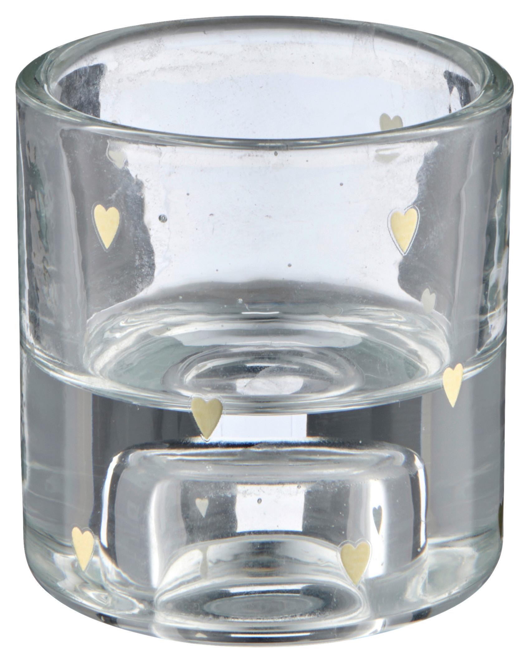 čajová svíčka HERZ I - čiré/barvy zlata, Basics, sklo (5,5/6/5,5cm) - Mömax