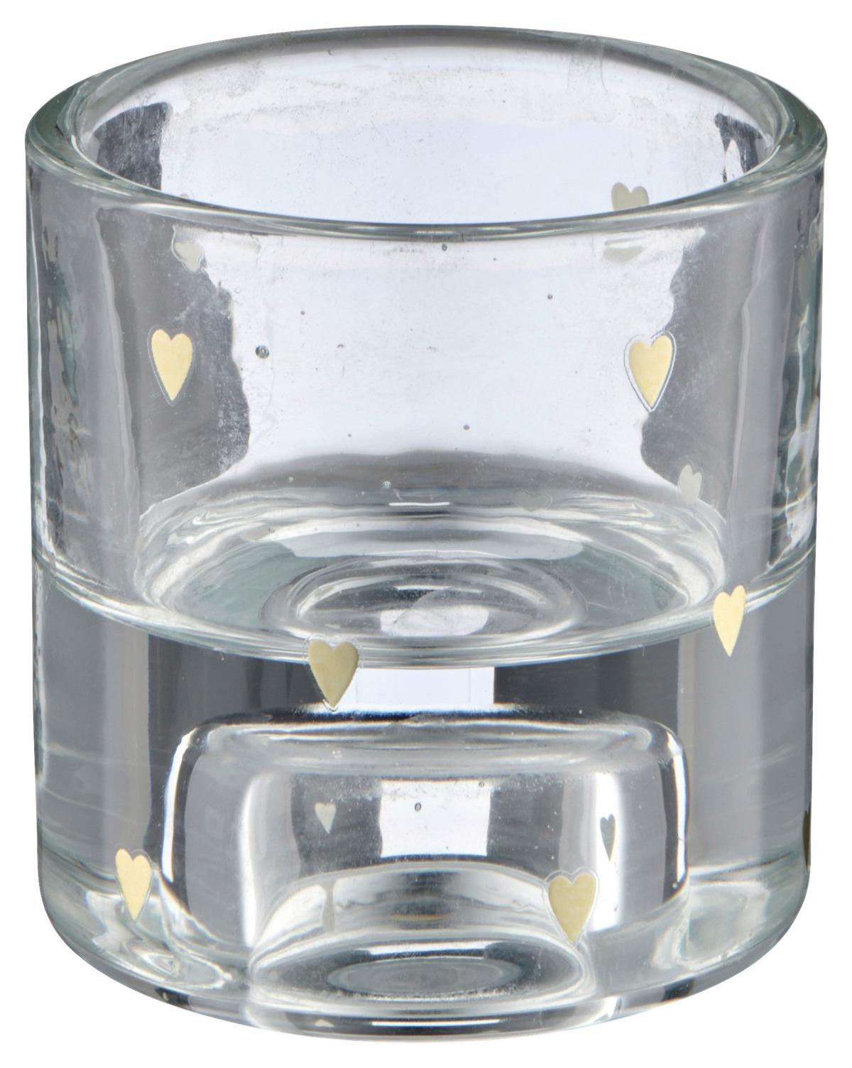 čajová sviečka HERZ I - číra/zlatá, Basics, sklo (5,5/6/5,5cm) - Mömax